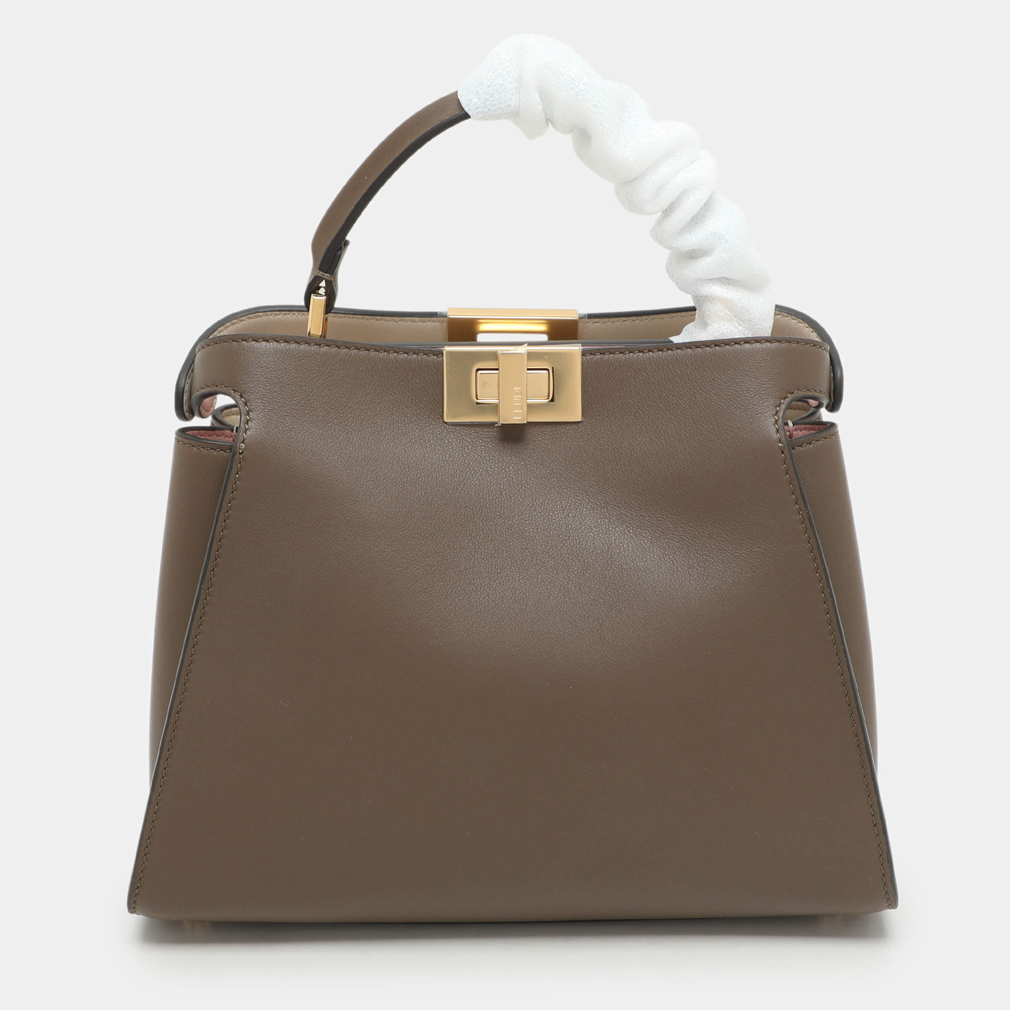 Pre Owned Fendi Etoupe Leather Small Peekaboo ISeeU Top Handle Bag