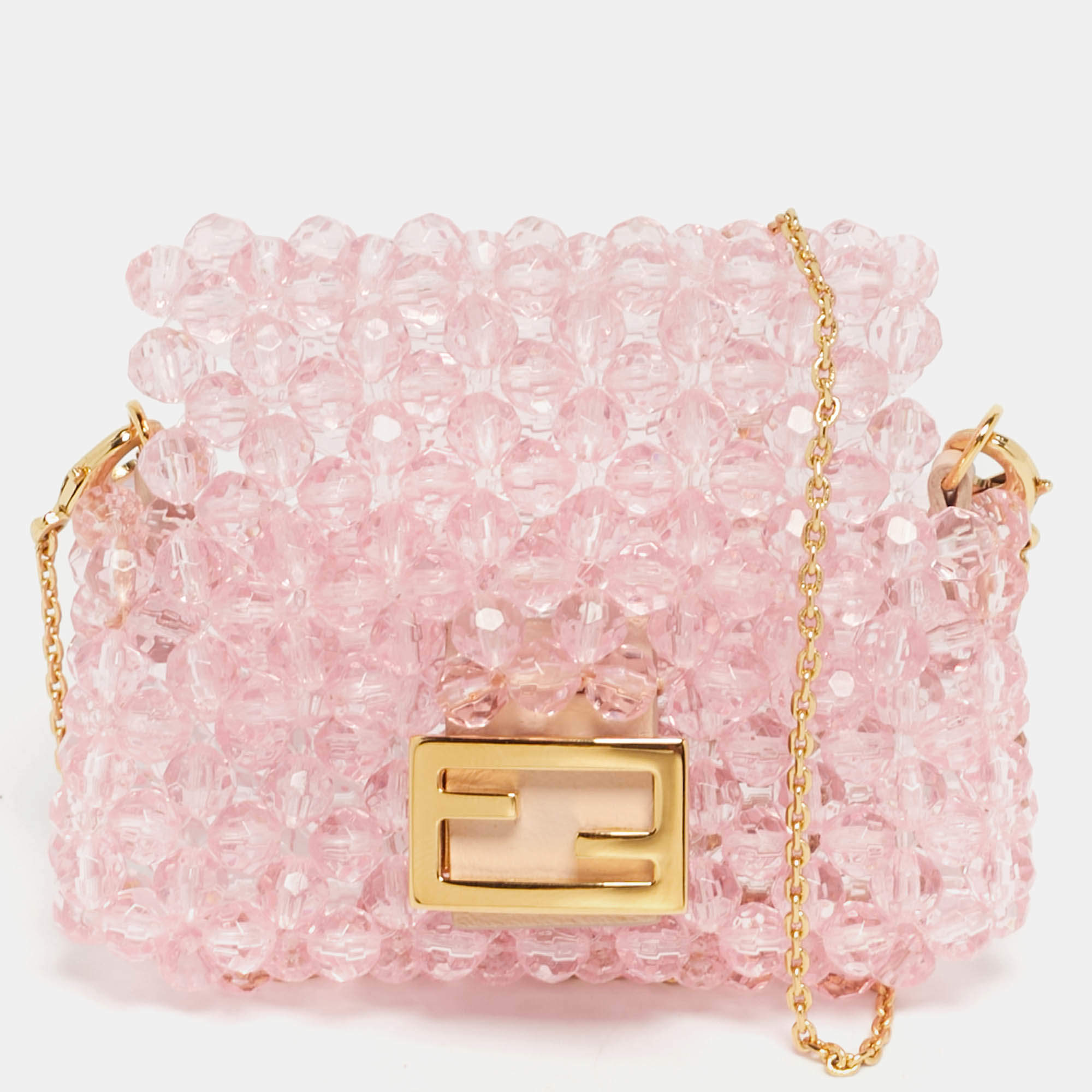 Pre Owned Fendi Pink Beaded Pico Baguette Bag