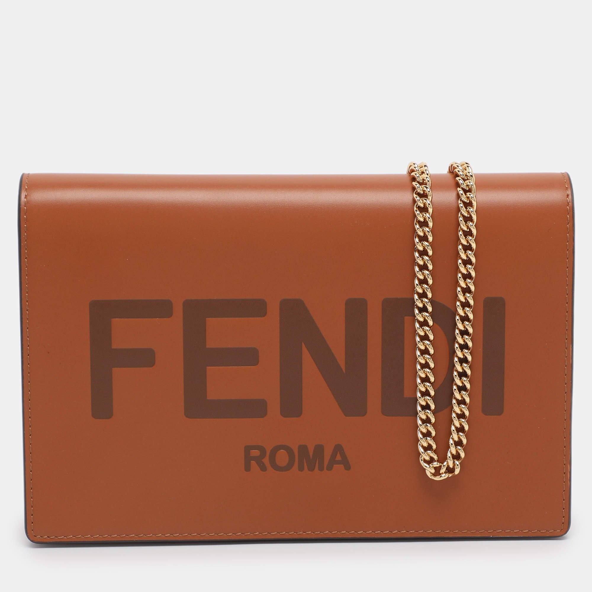 Pre Owned Fendi Brown Leather Medium Wallet On Chain