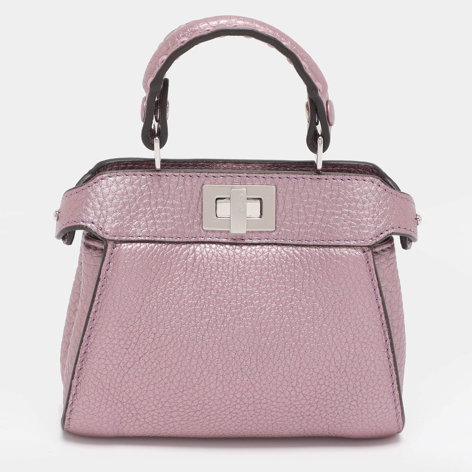 Pre Owned Fendi Purple Leather Nano Peekaboo Crossbody Bag