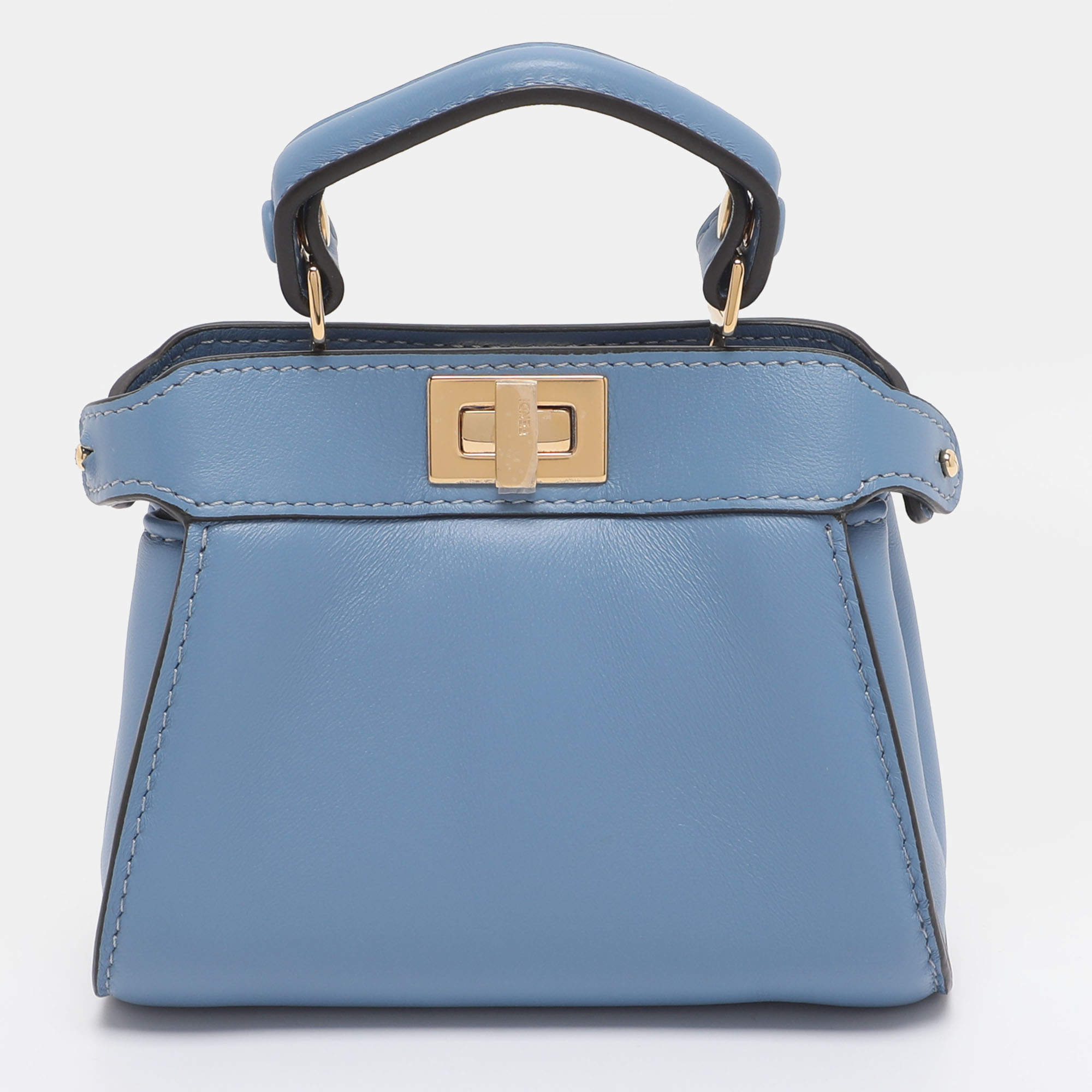 Pre Owned Fendi Blue Leather Nano Peekaboo Crossbody Bag