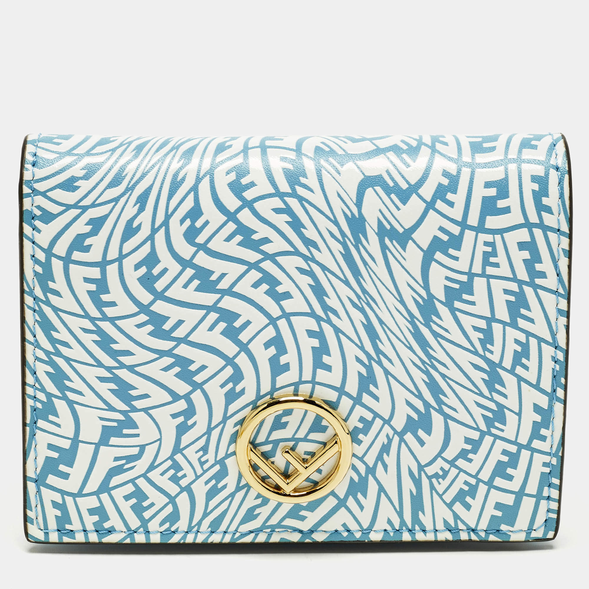 مملوكة مسبقًا Fendi F is Fendi Blue/White Vertigo Leather Bifold Wallet