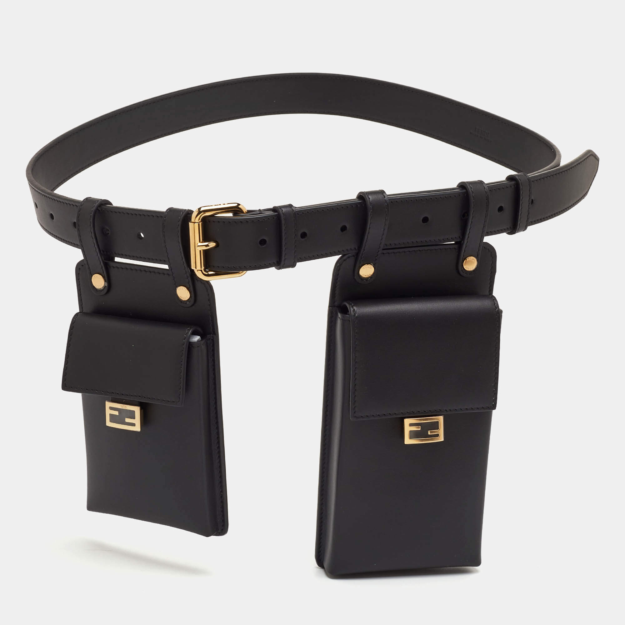 Pre Owned Fendi Black Leather Utility Pouch Tool Belt Bag