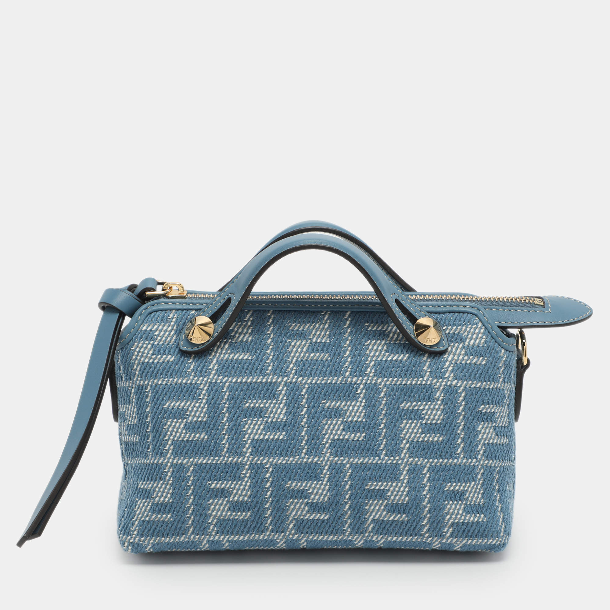 Pre Owned Fendi By The Way Mini Blue FF Jacquard Crossbody Bag