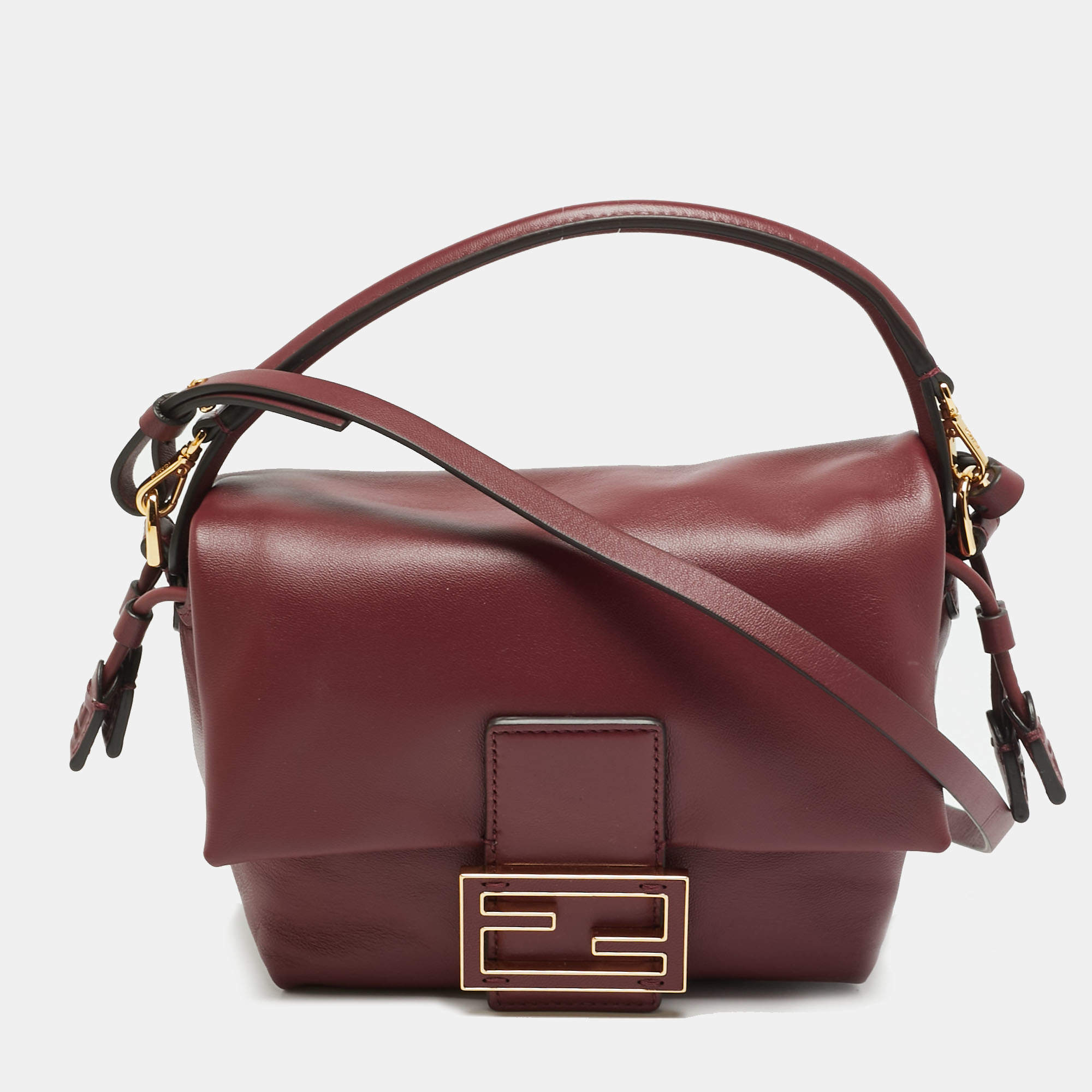 مملوكة مسبقًا Fendi Mama Baguette Drawstring Burgundy Leather Shoulder Bag