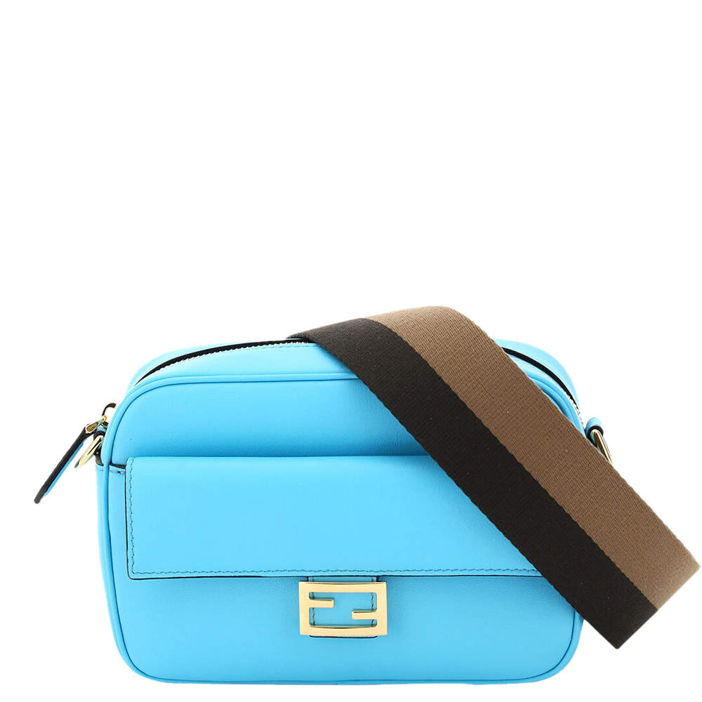 Fendi Blue Leather Baguette Camera Bag 