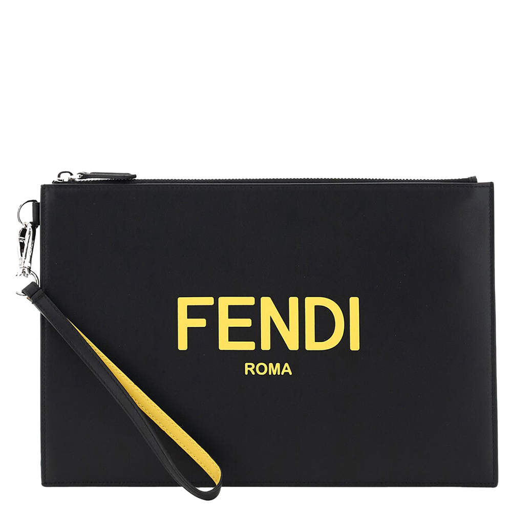 Fendi Black/Yellow Leather Roma Clutch 
