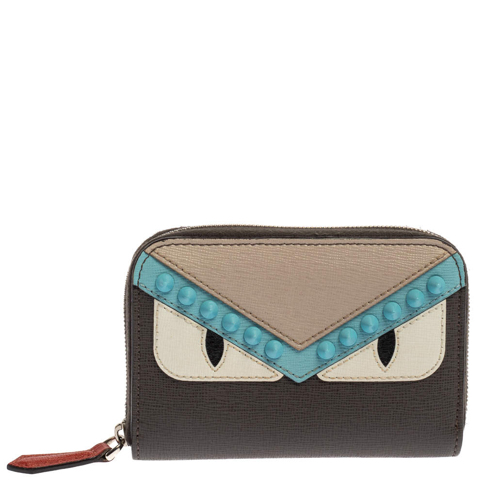 Fendi Multicolor Leather Mini Monster Eyes Zip Around Wallet