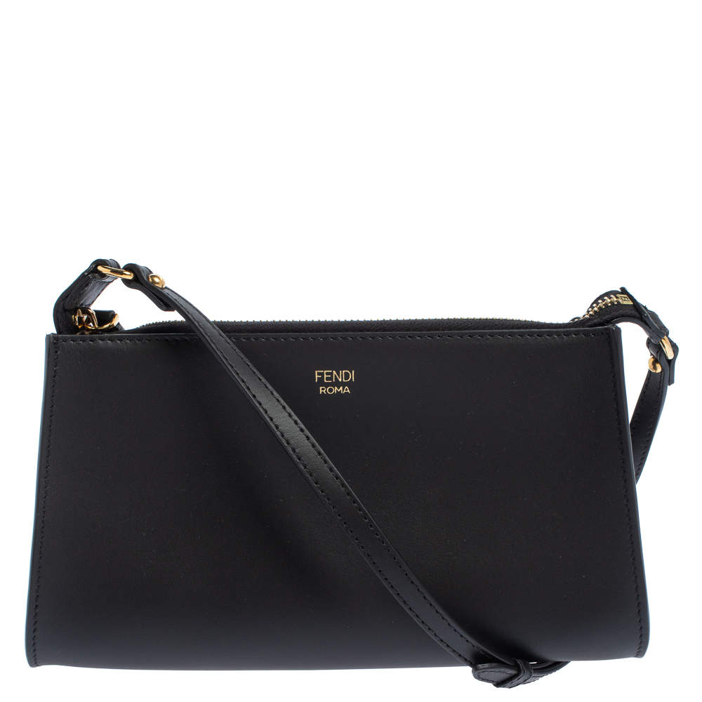 Fendi Black Leather Mini Pouch Crossbody Bag