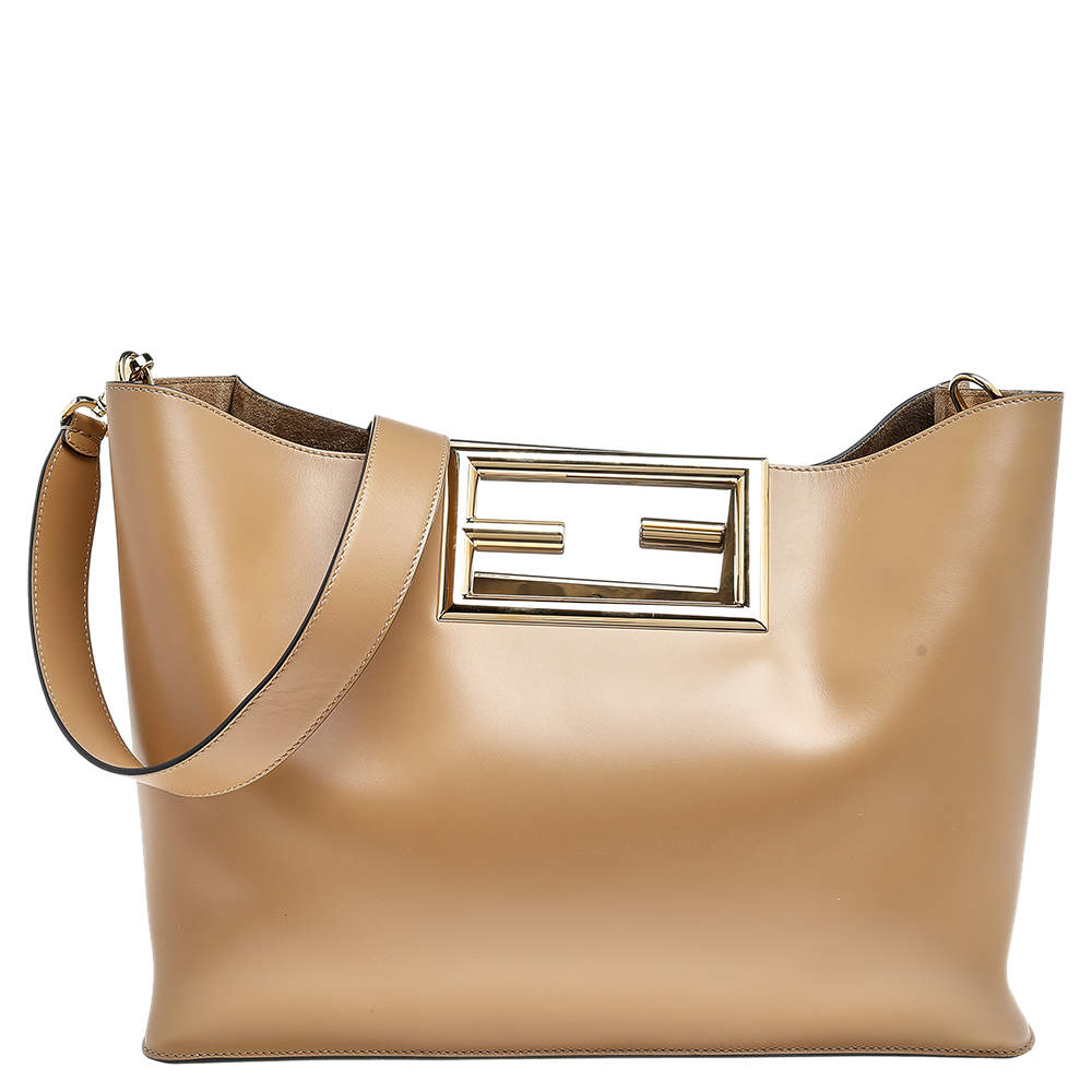 Pre Owned Fendi Beige Leather Medium Way Tote