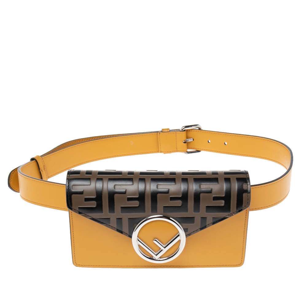 Fendi Mustard/Tobacco Zucca Leather Kan I F Belt Bag