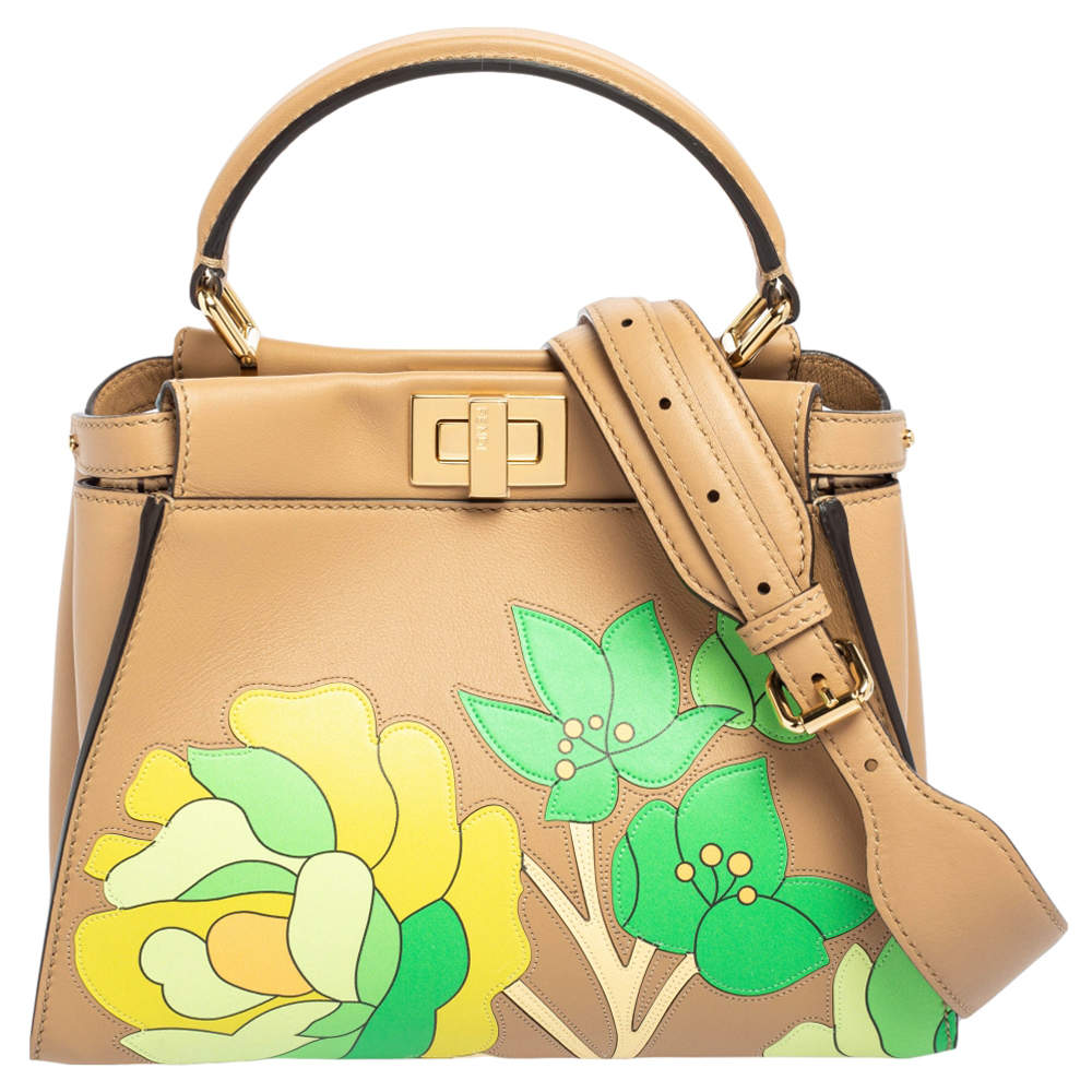 Fendi Beige Leather Mini Floral Peekaboo Top Handle Bag Fendi | The ...