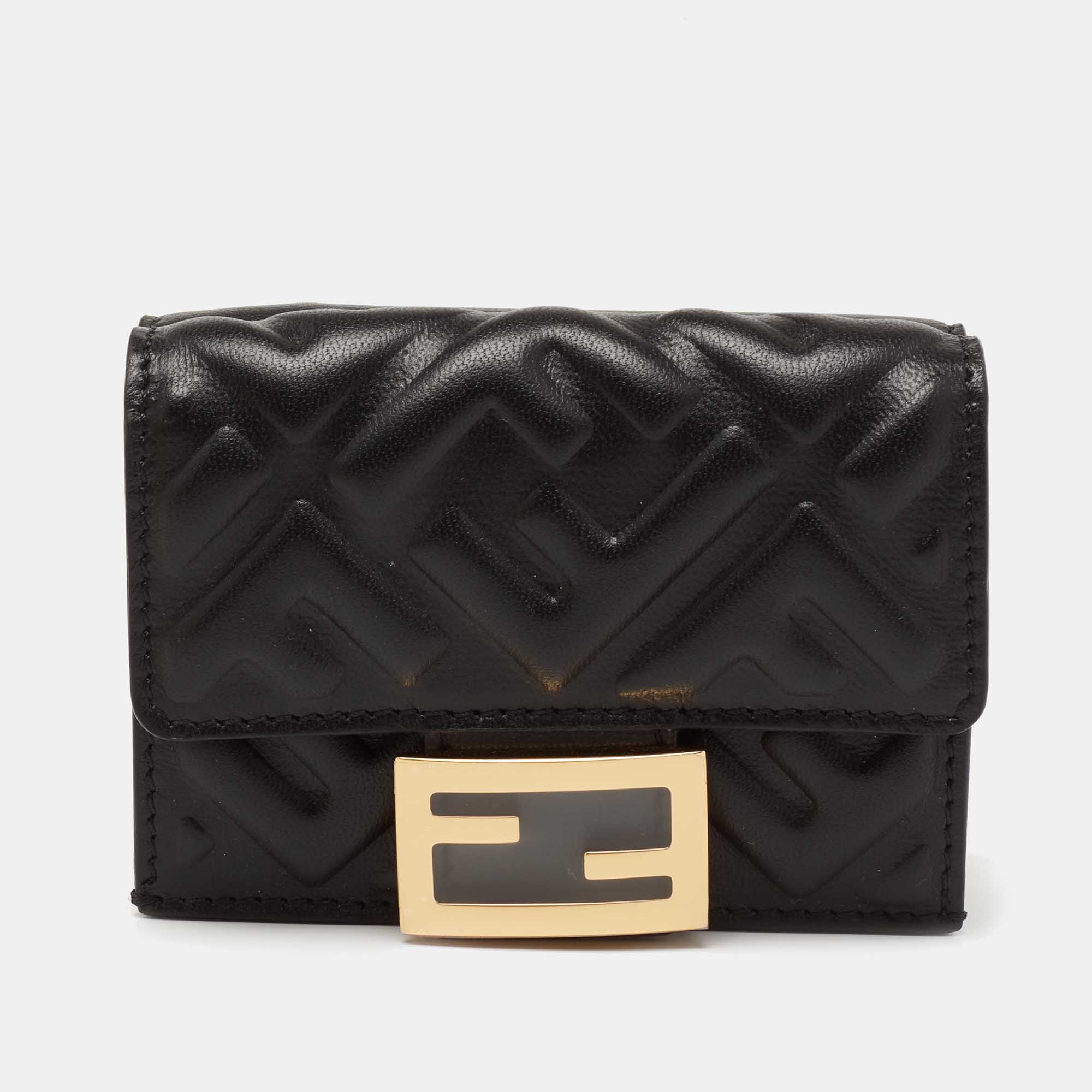 Fendi Black FF Embossed Leather Micro Trifold Wallet Fendi | The Luxury ...