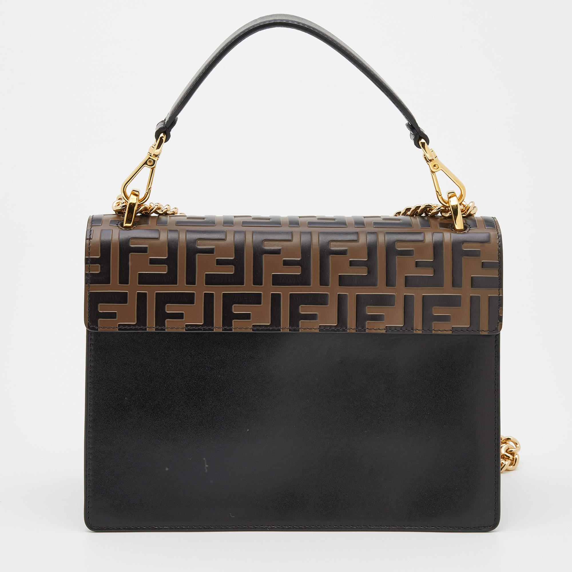 Fendi Shoulder Bag Kan U FF Monogram Motif Brown/Black in Calfskin