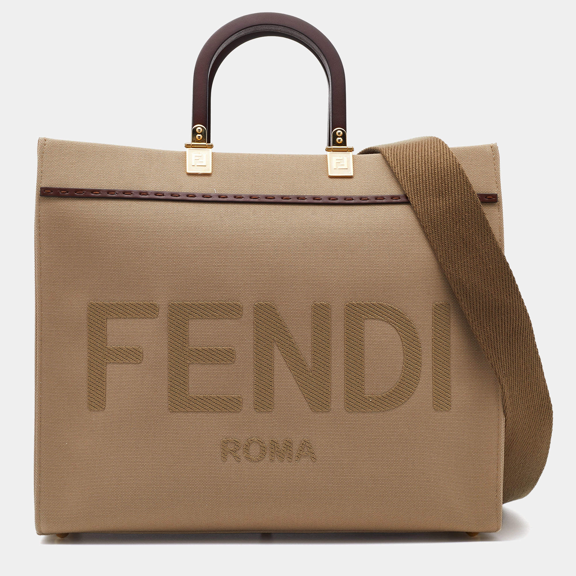 Pre Owned Fendi Beige Canvas Medium Sunshine Tote