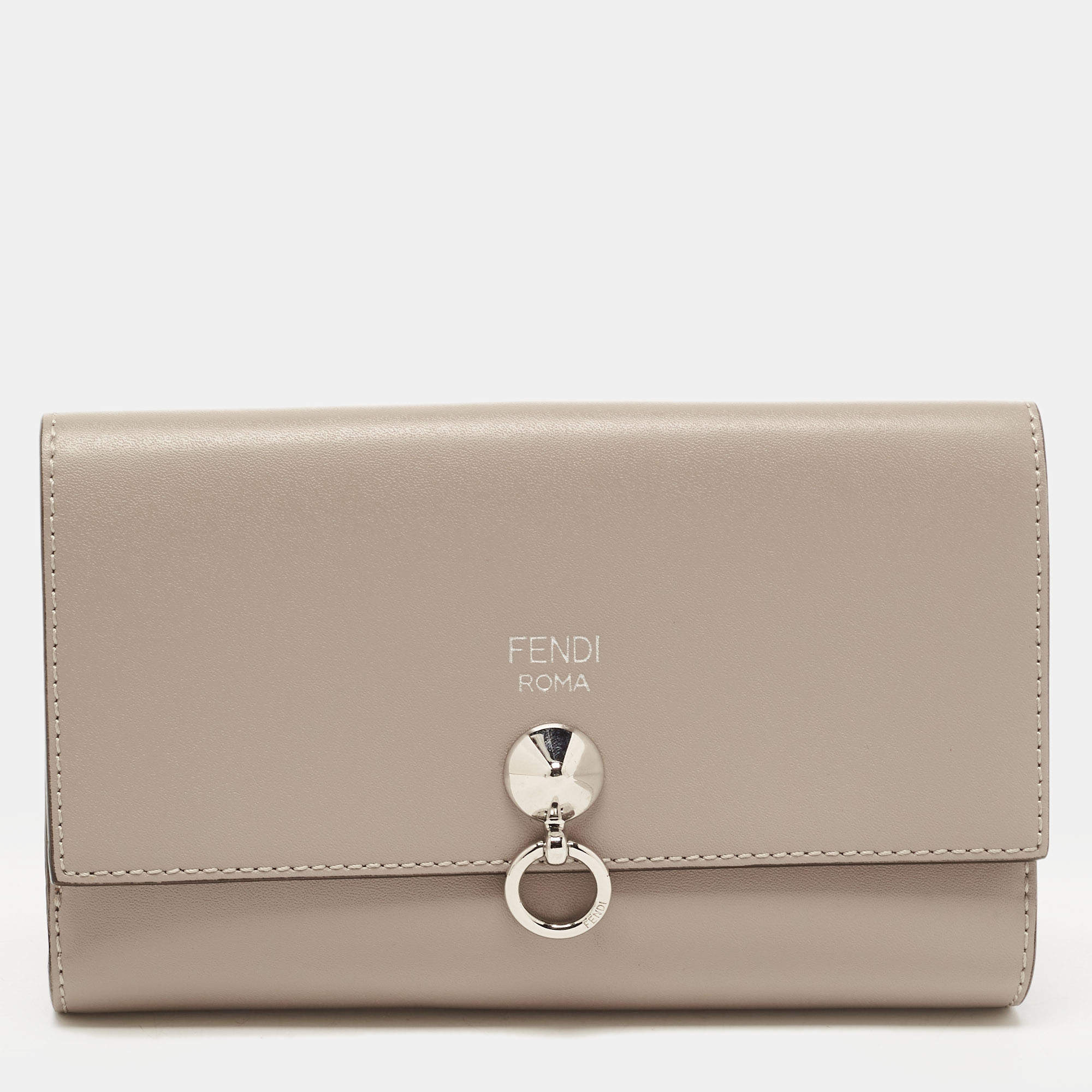 Pre Owned Fendi Etoupe Leather By The Way Flap Wallet