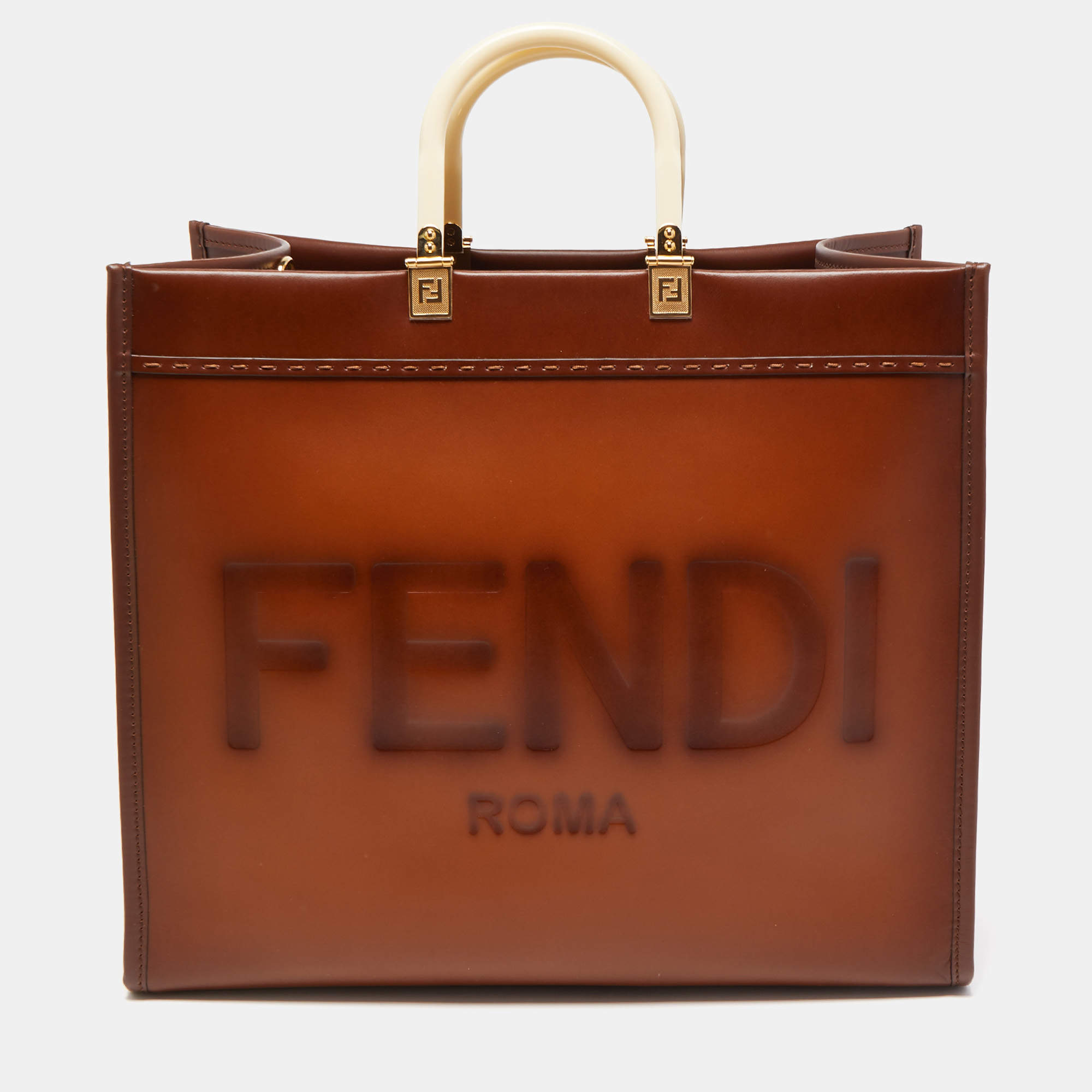 Fendi Brown Leather Large Sunshine Shopper Tote