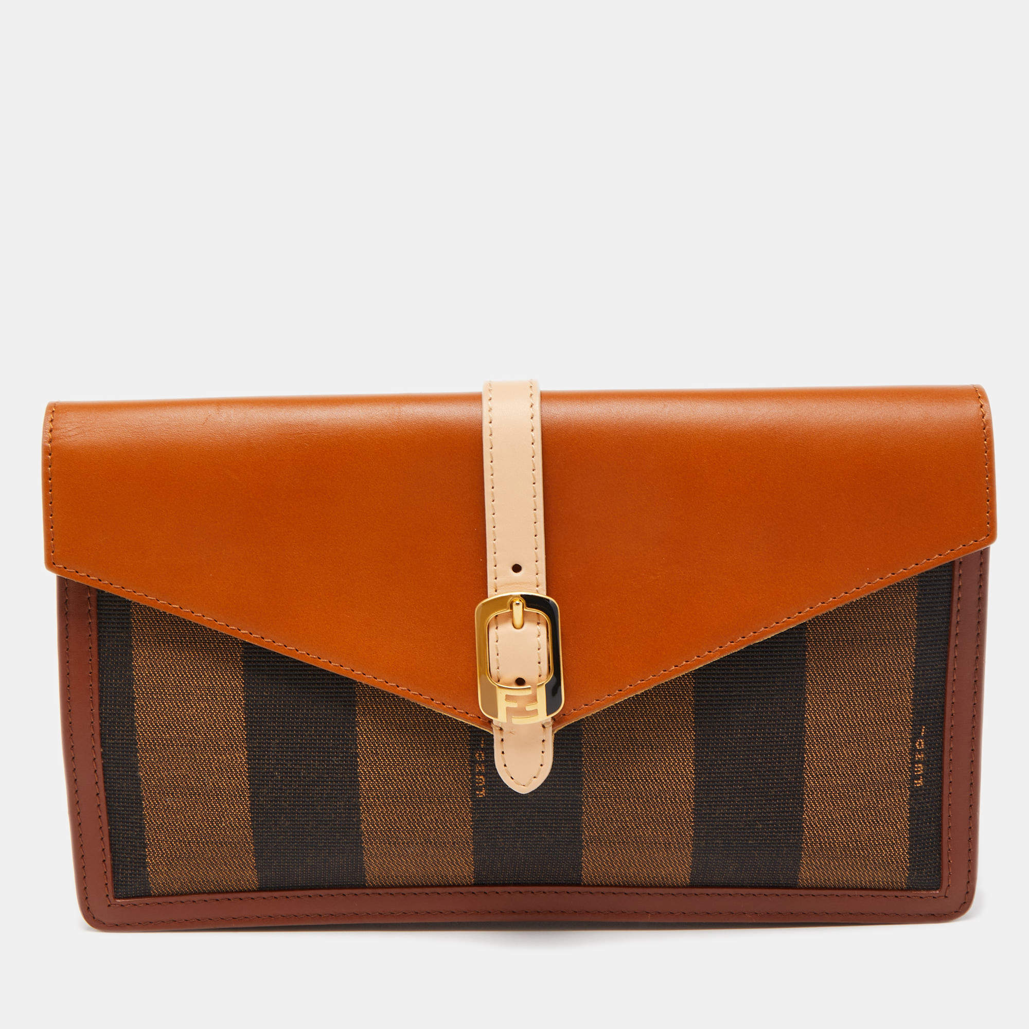 Pre Owned Fendi Multicolor Pequin Stripe Canvas and Leather Bustina Clutch