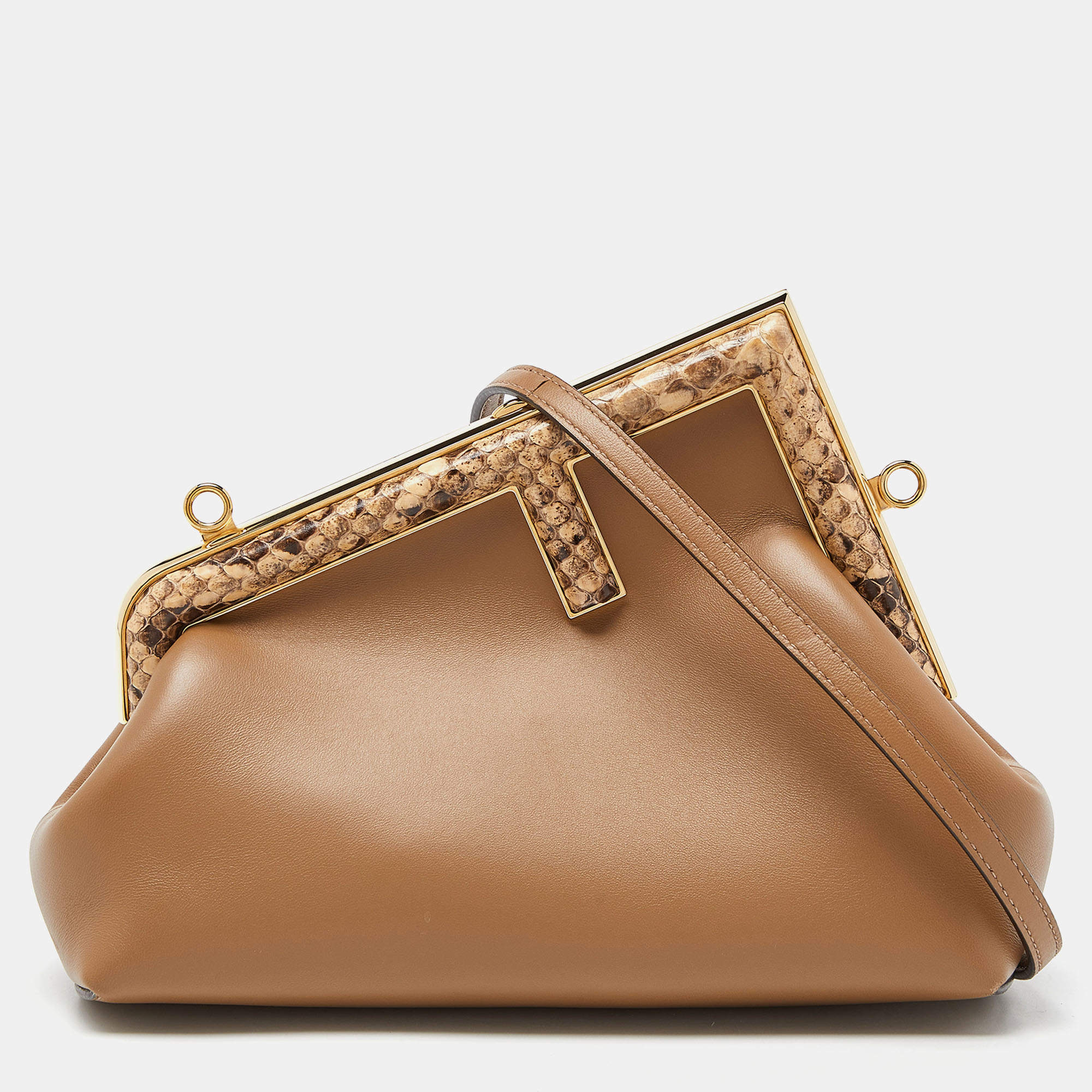 Pre Owned Fendi Beige Leather and Python Small First Shoulder Bag