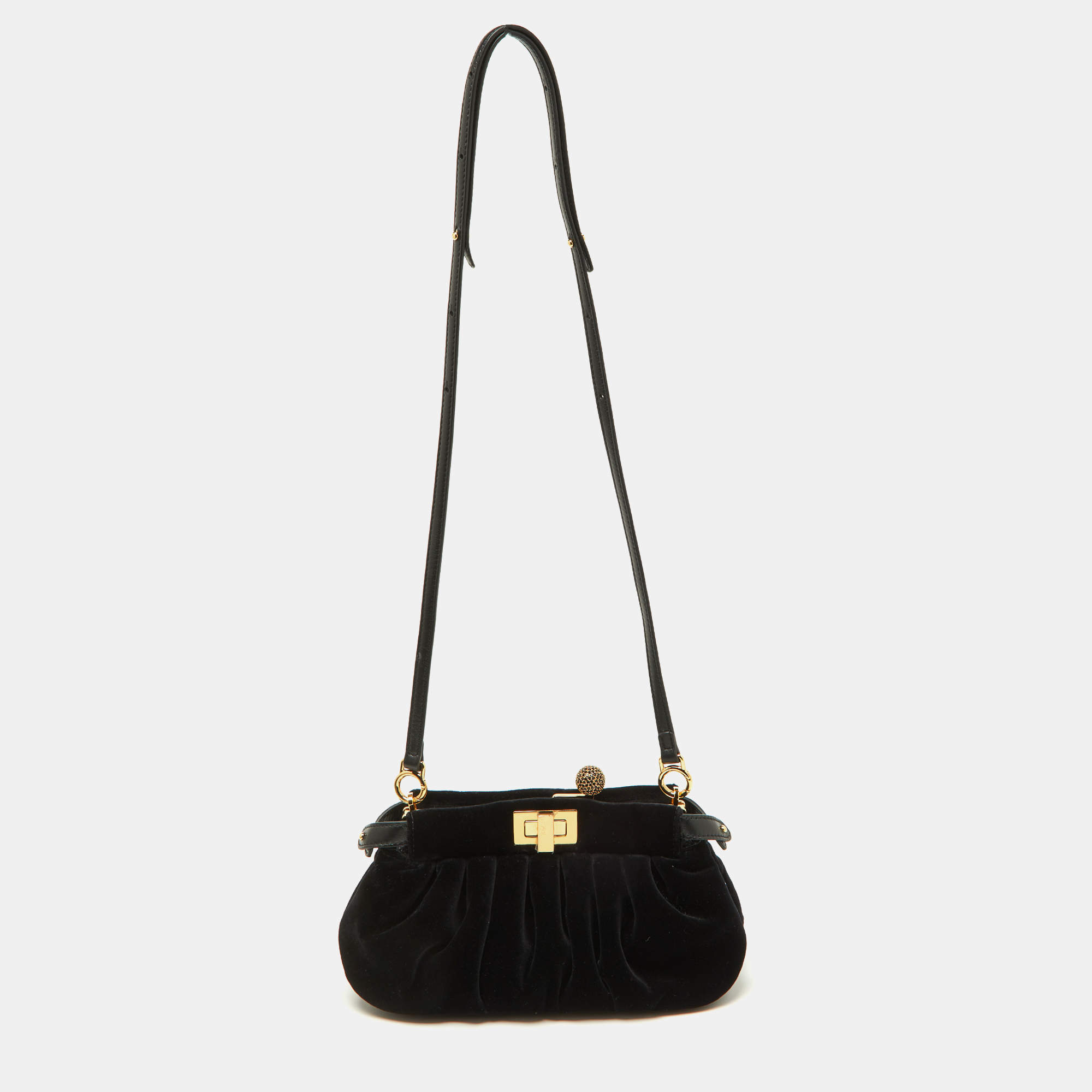 Pre Owned Fendi Black Velvet Small Peekaboo Click Shoulder Bag