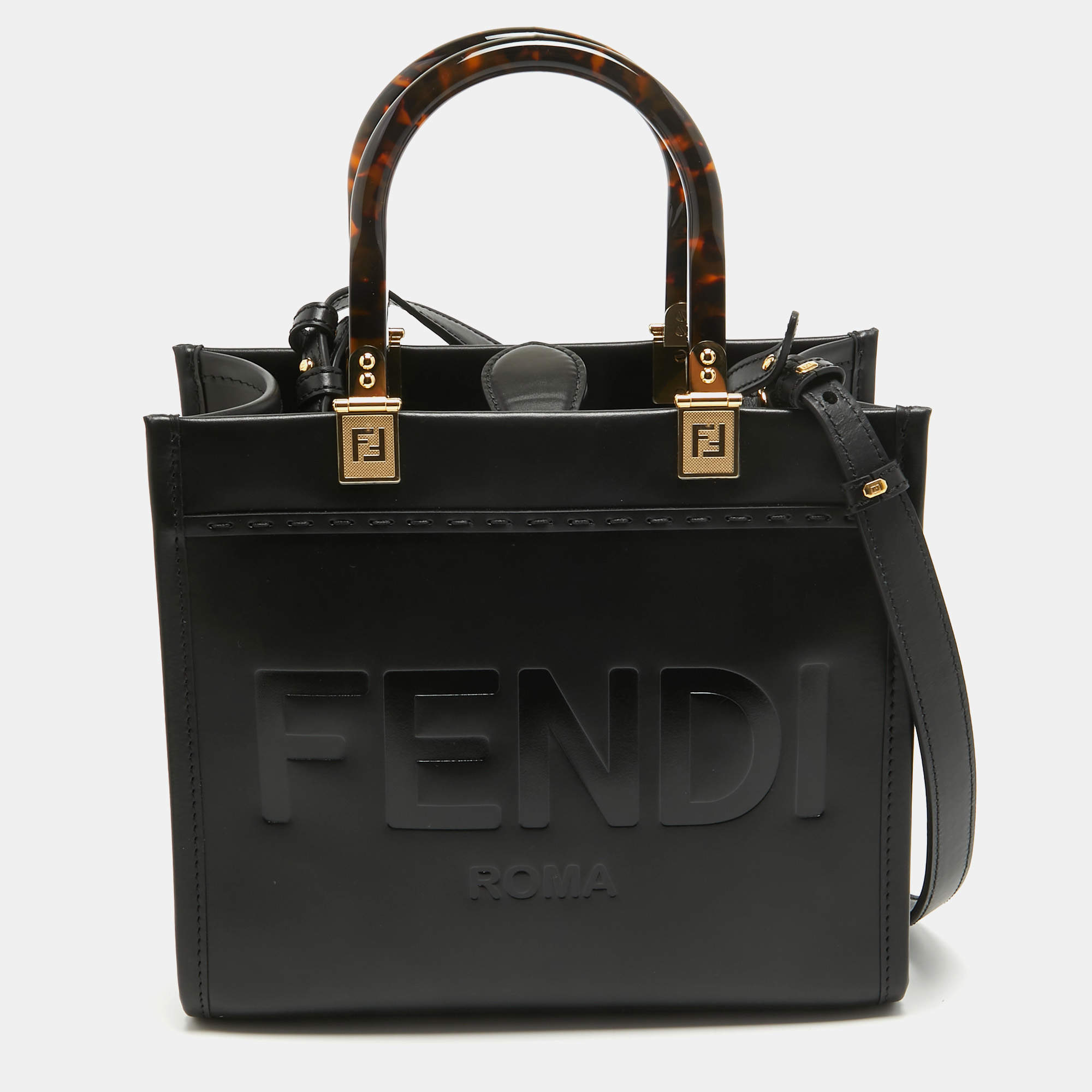 Pre Owned Fendi Black Leather Small Sunshine Tote