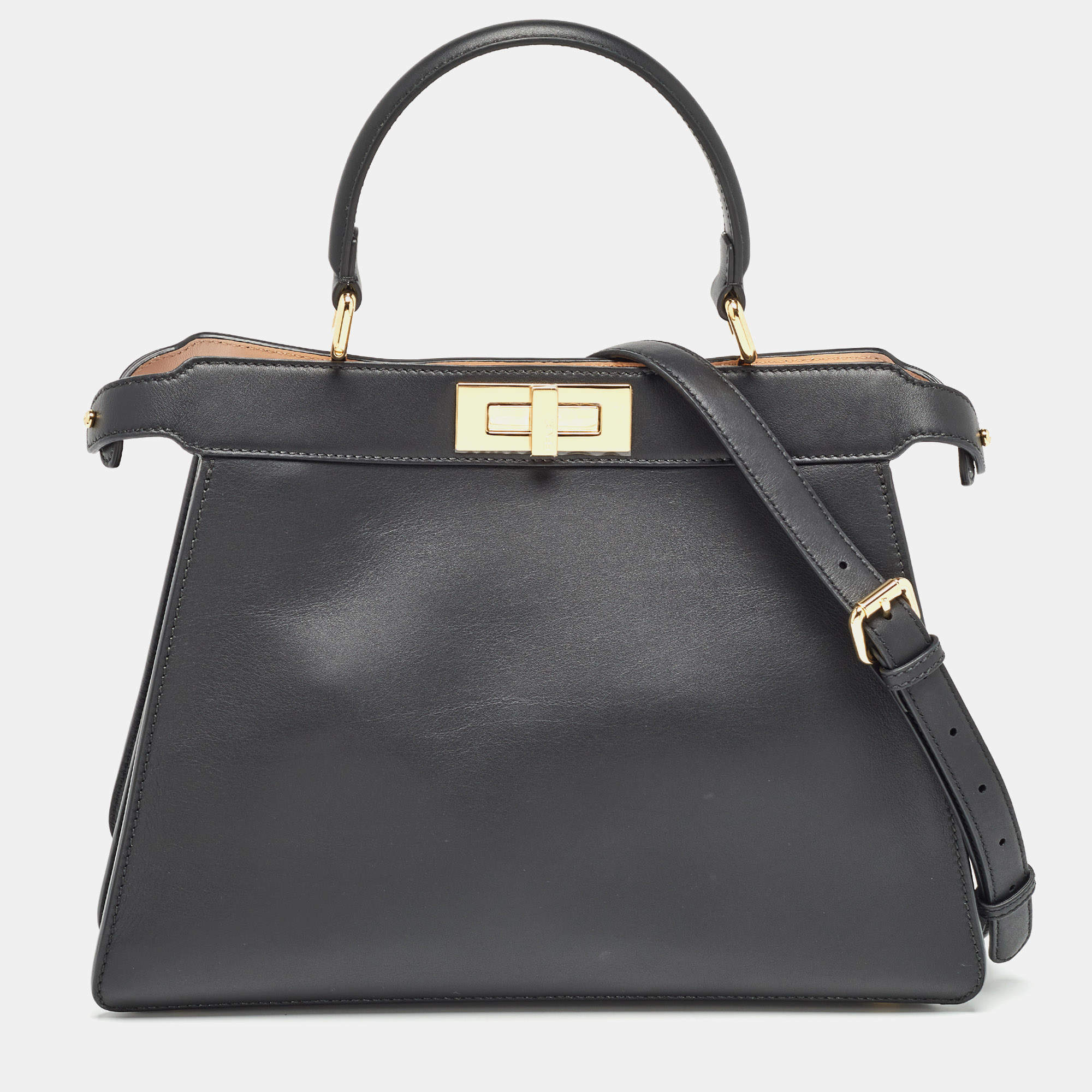 مملوكة مسبقًا Fendi Black Leather Medium Peekaboo ISeeU Top Handle Bag