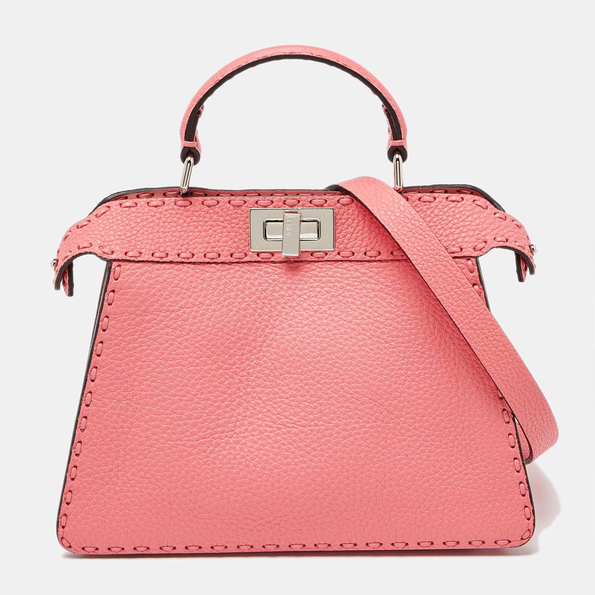 Fendi Pink Selleria Leather Small Peekaboo ISeeU Top Handle Bag