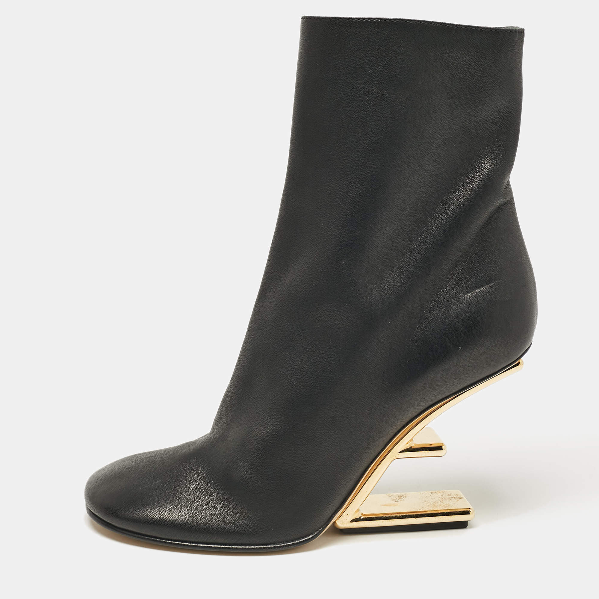 Fendi Black Leather Fendi First Ankle Length Boots Size  37