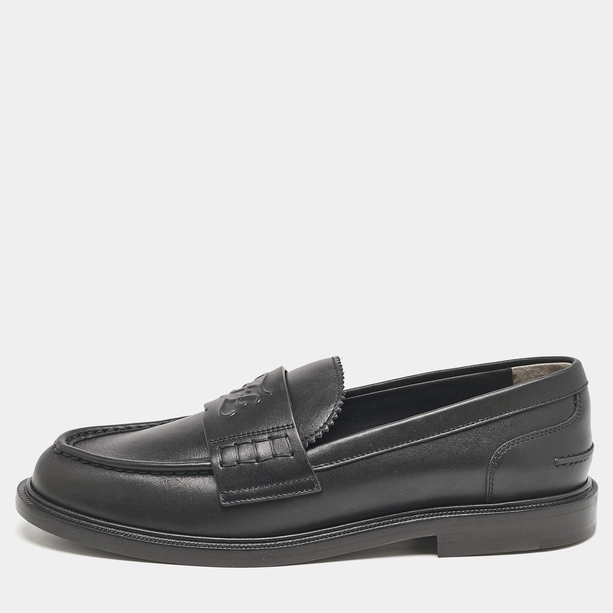 Fendi Black Leather Karligraphy Loafers Size 39.5