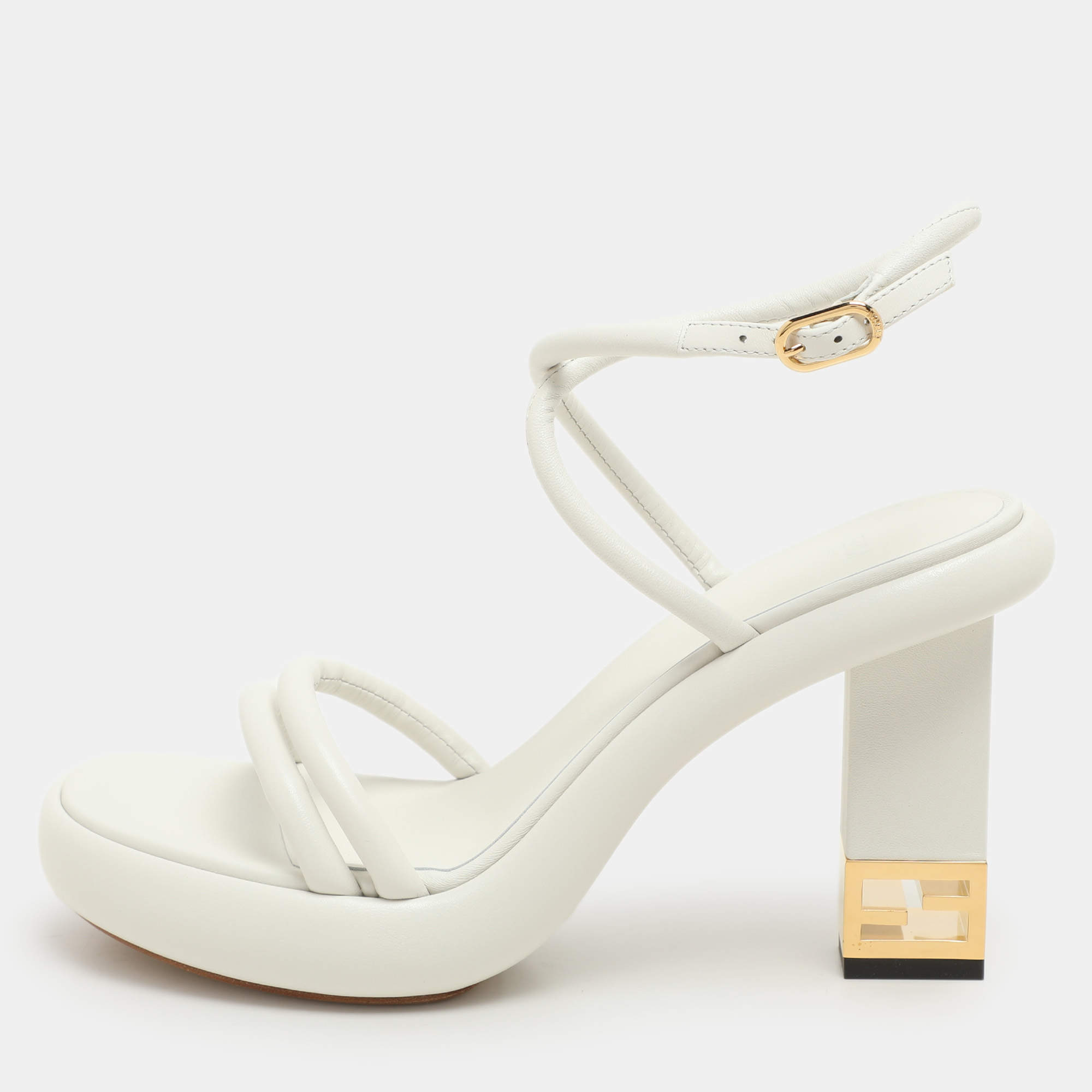 Fendi White Leather Baguette Ankle Strap Sandals Size 40