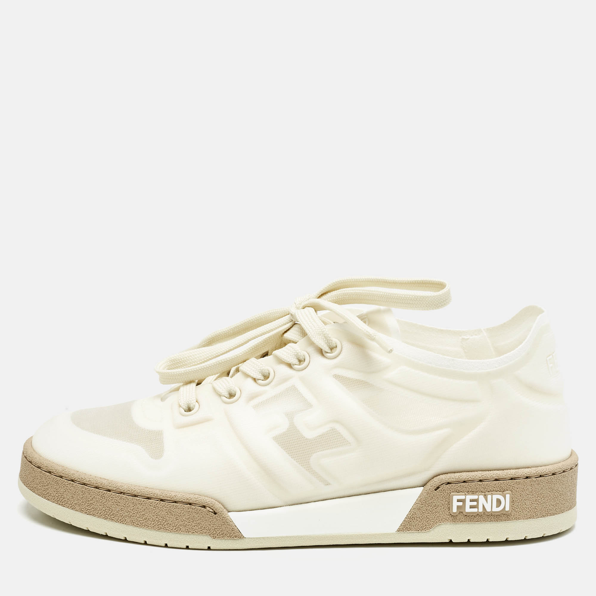 مملوكة مسبقًا Fendi White/Cream Mesh Match Low Top Sneakers Size 39