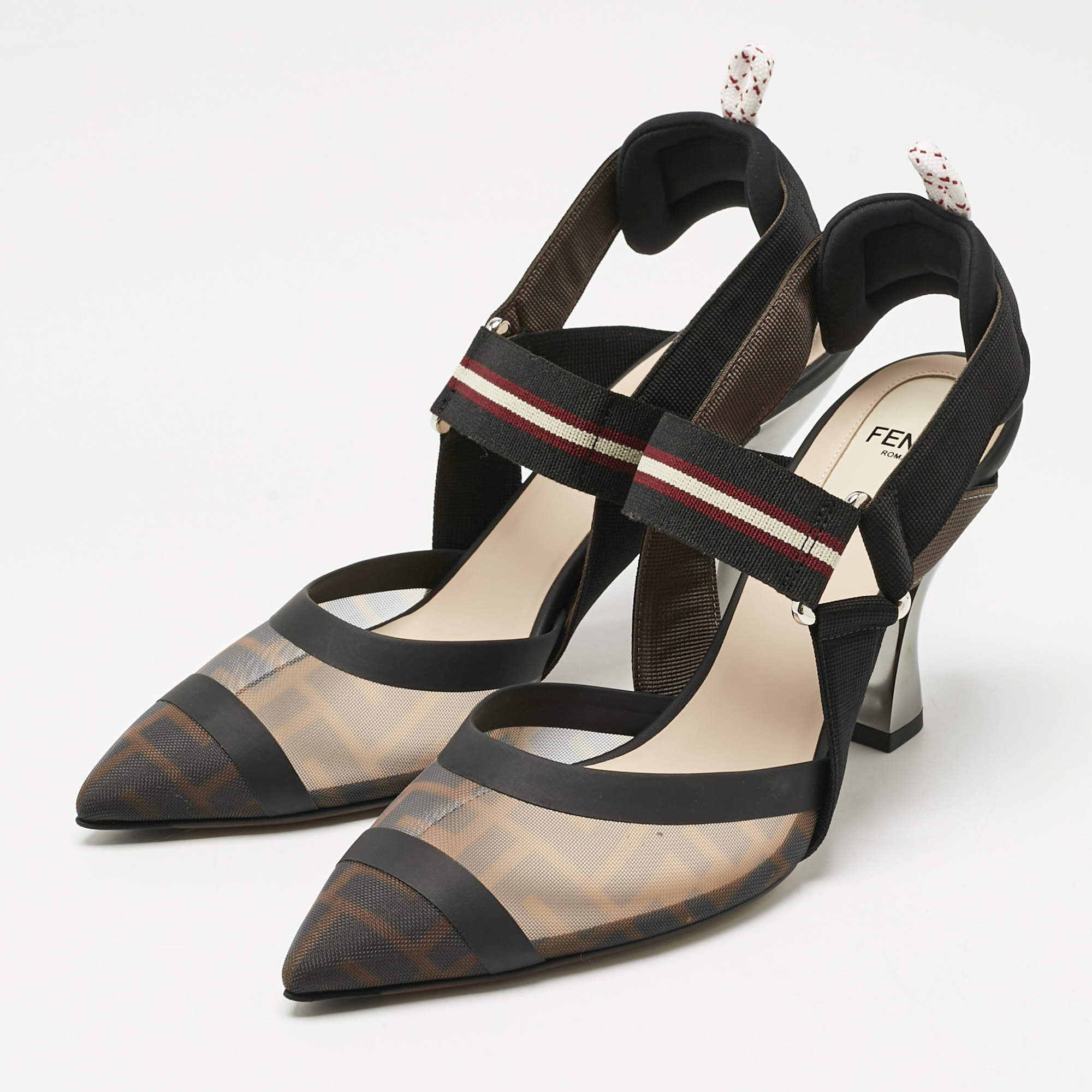 Fendi Multicolor Beaded Mesh Colibri Slingback Pumps Size 40