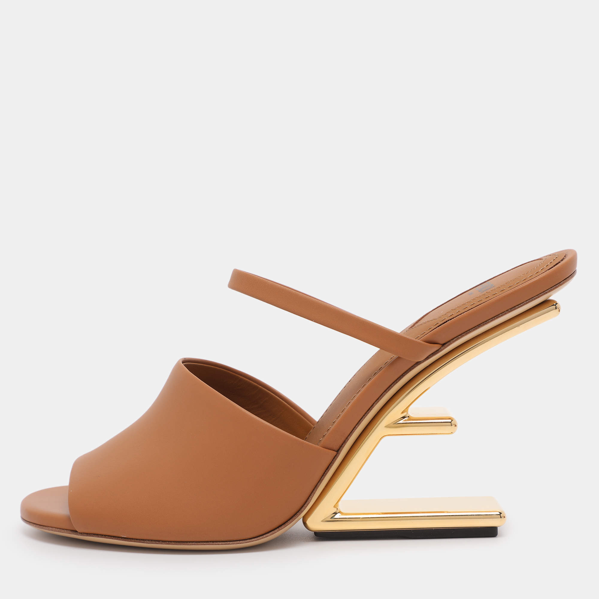 Pre Owned Fendi Brown Leather First Heel Mules Size 40