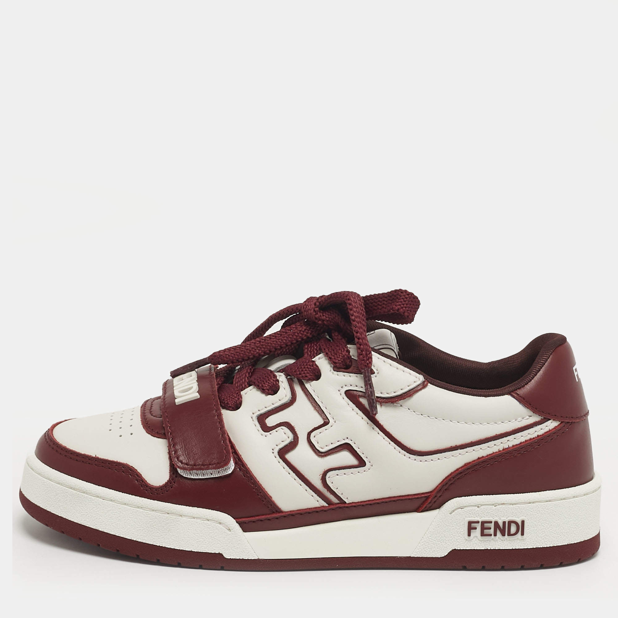 Pre Owned Fendi Match Size 36 White/Burgundy Leather Low Top Sneakers