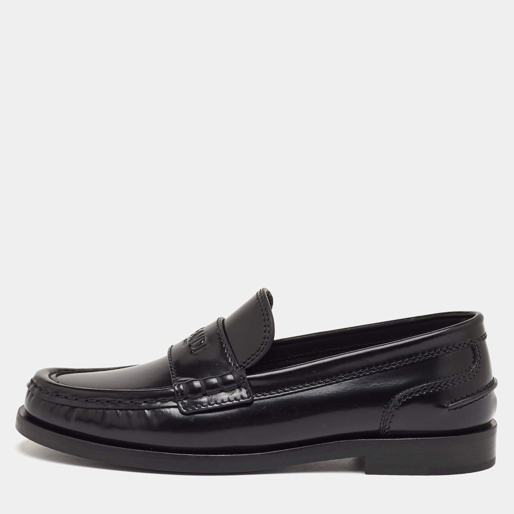 Pre Owned Fendi Size 36 Black Brushed Leather Slip On Loafers