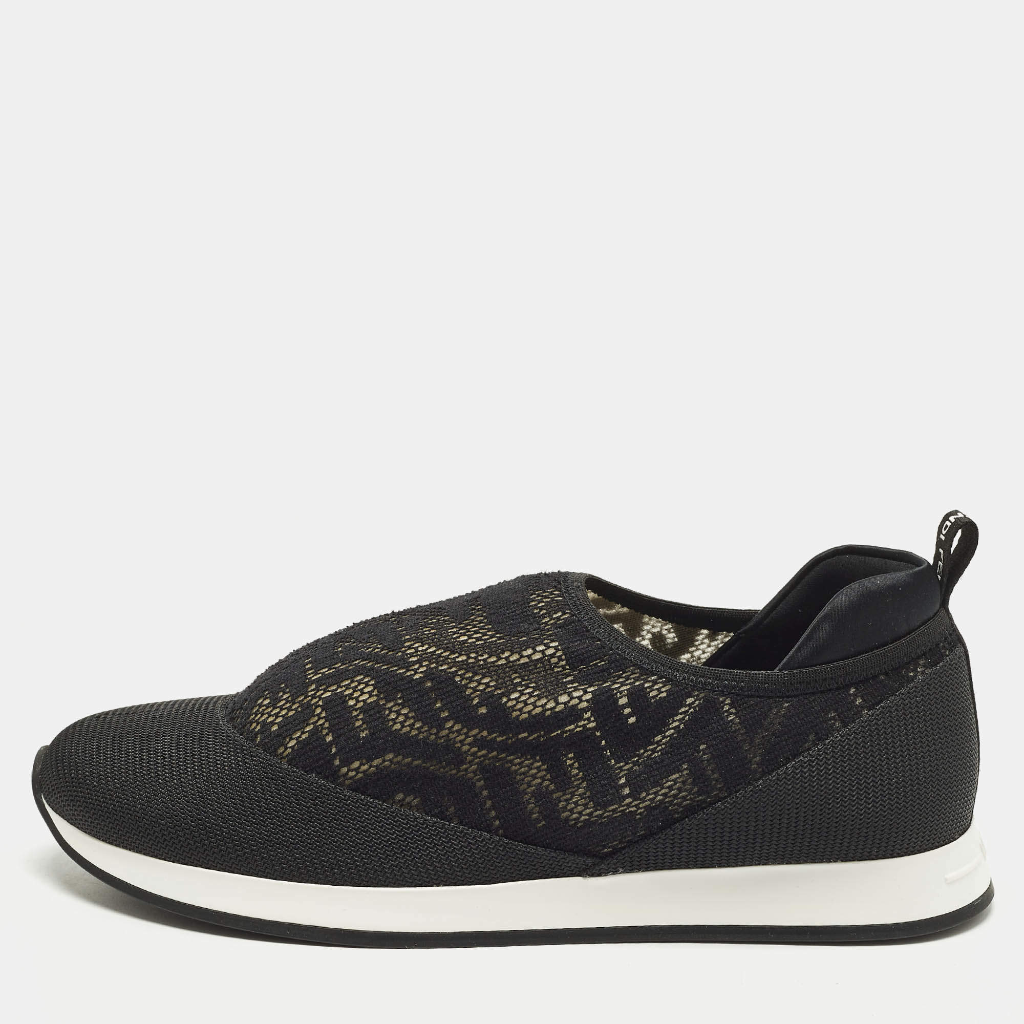 Pre Owned حذاء رياضي فندي ميز أسود FF فيرتيجو قماش شبكي وجرين سليب أون مقاس 37