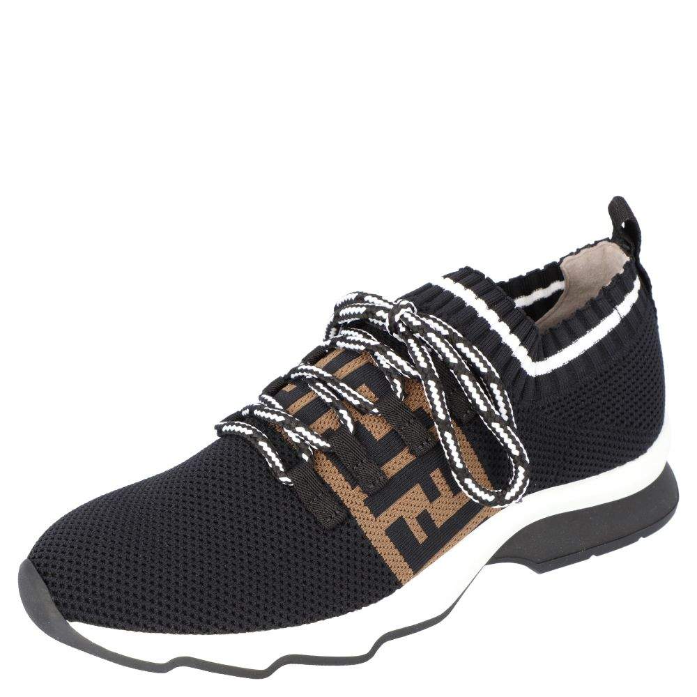 Pre Owned Fendi Black Mesh FF Rockoko low-top Sneakers Size EU 36