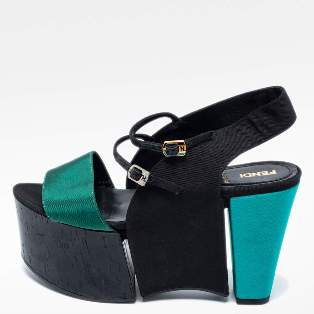 Pre Owned Fendi Tricolor Canvas Platform Sandals Size 36 