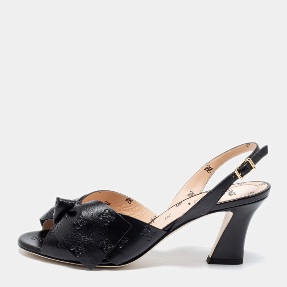 Pre Owned Fendi Black Leather karligraphy Buckle Slingback Sandals 39