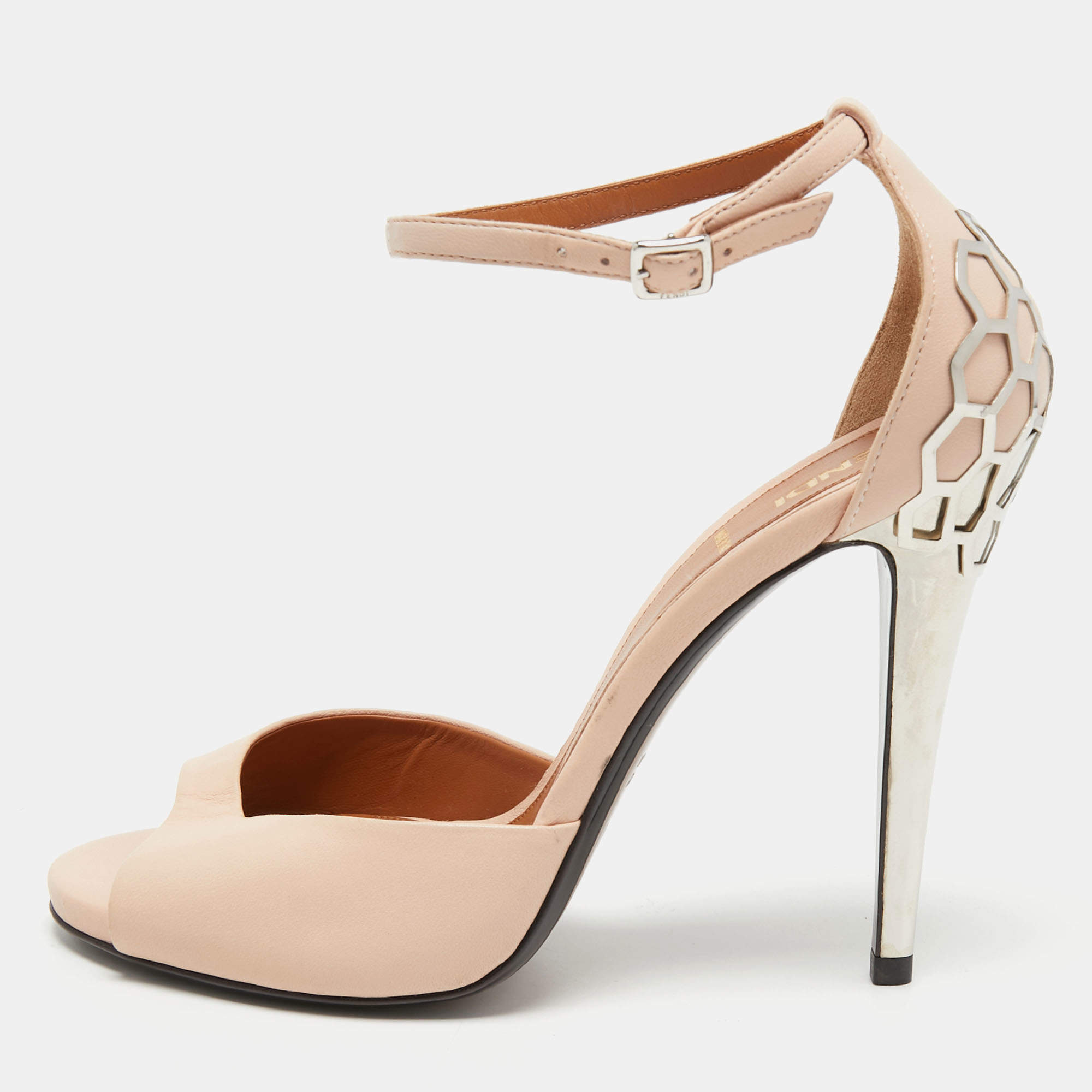 Pre Owned Fendi Light Pink Leather Ankle Strap Sandals Size 36