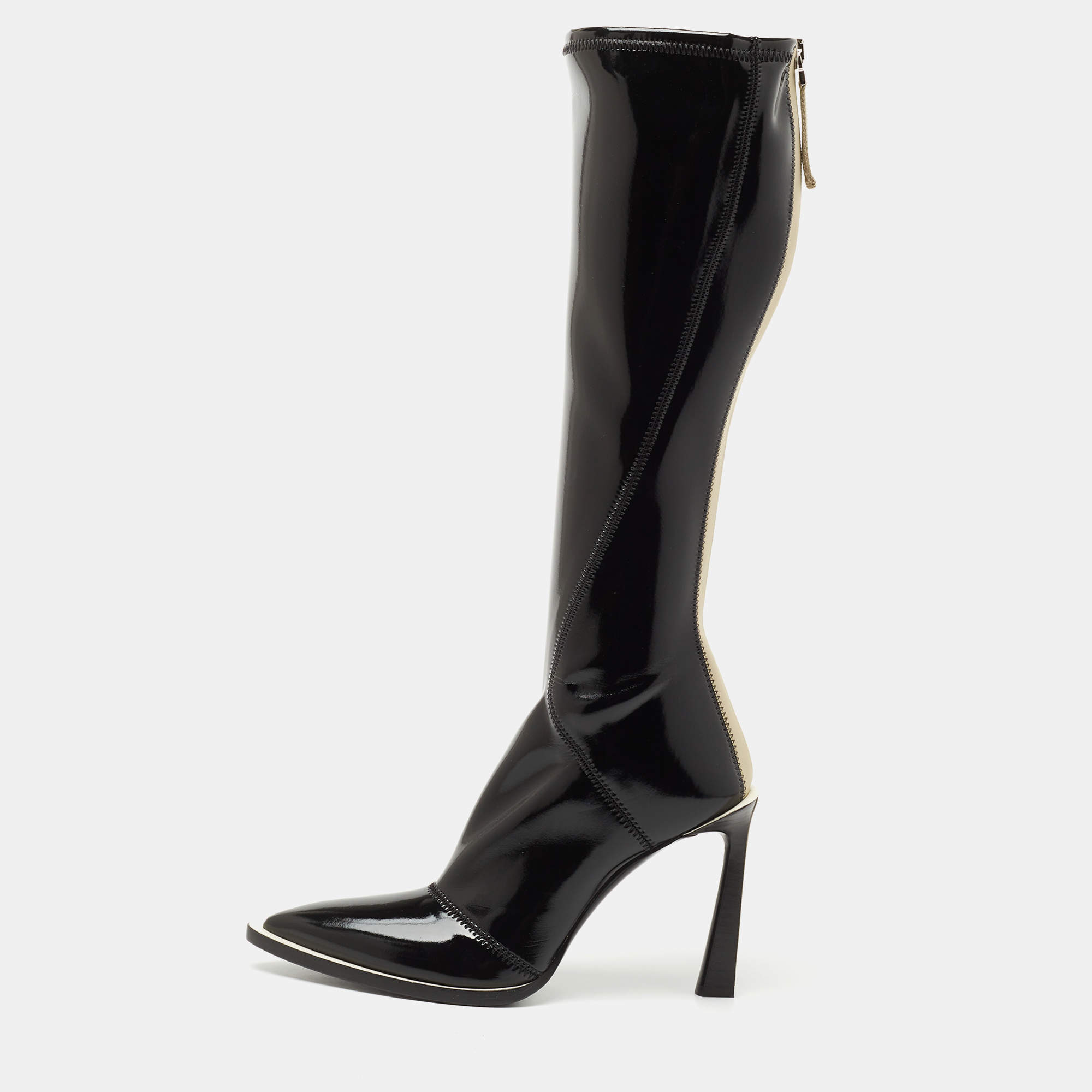 Pre Owned Fendi Black Patent Leather Knee Length Boots Size 38.5