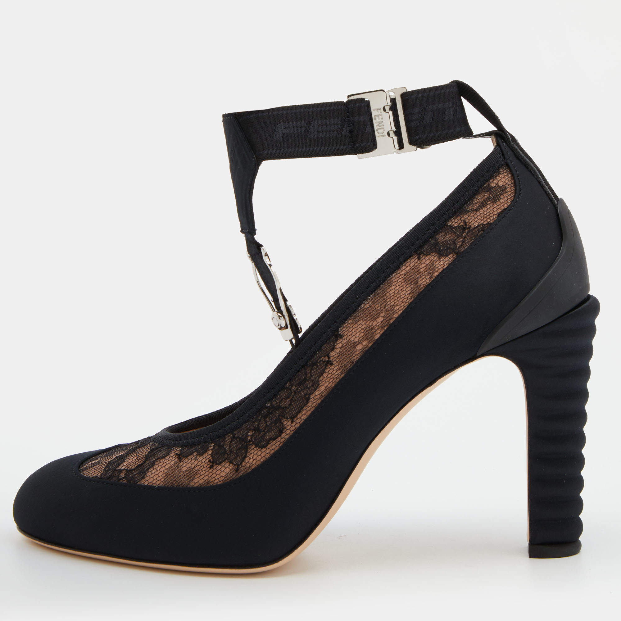 Pre Owned Fendi Black/Pink Lace and Satin Promenade Pumps Size 40