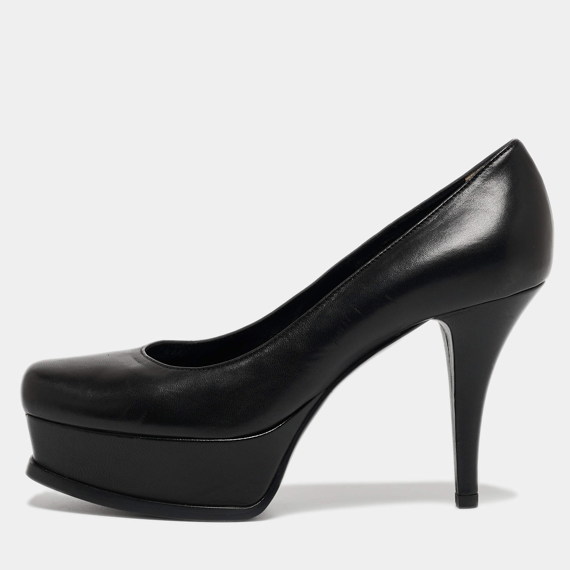 Pre Owned Fendi Black Leather Fendista Platform Pumps Size 37