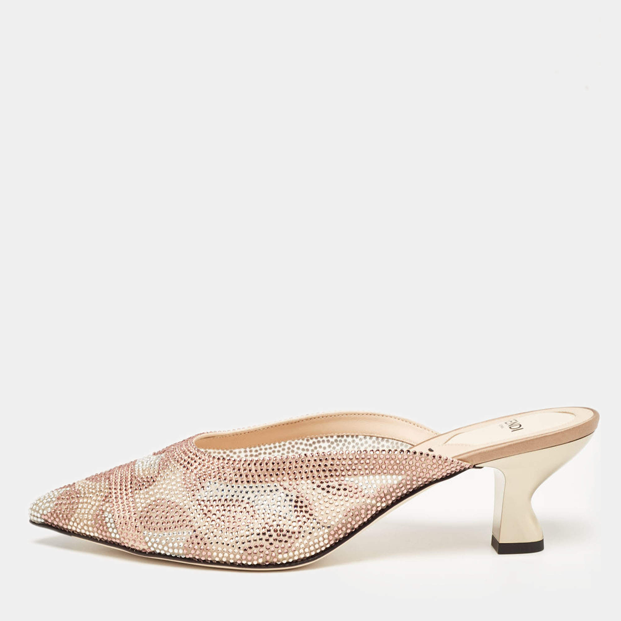 Pre Owned Fendi Multicolor Satin Embellished Mules Size 40.5