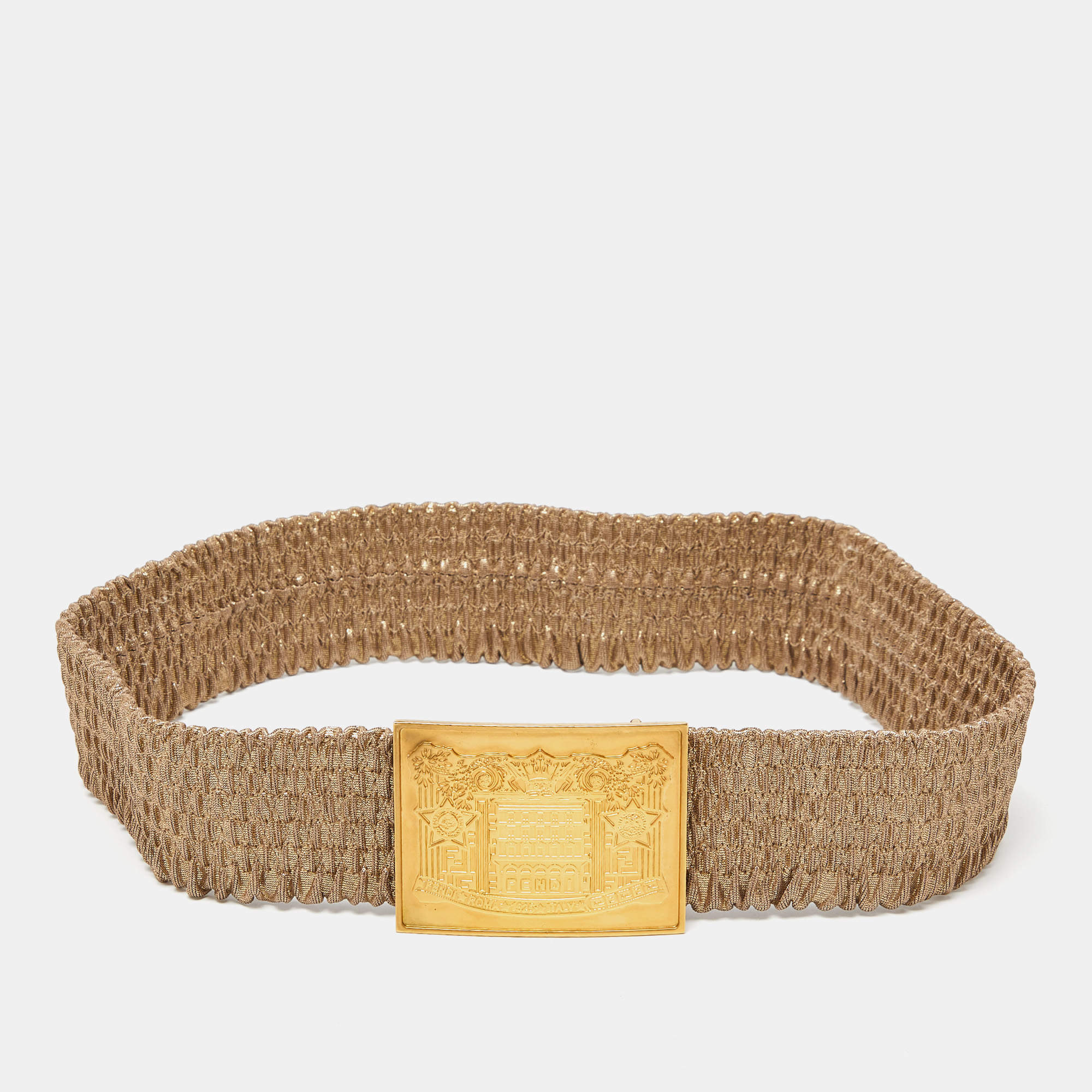 Fendi Gold Stretch Fabric and Leather Waist Belt 75CM Fendi TLC