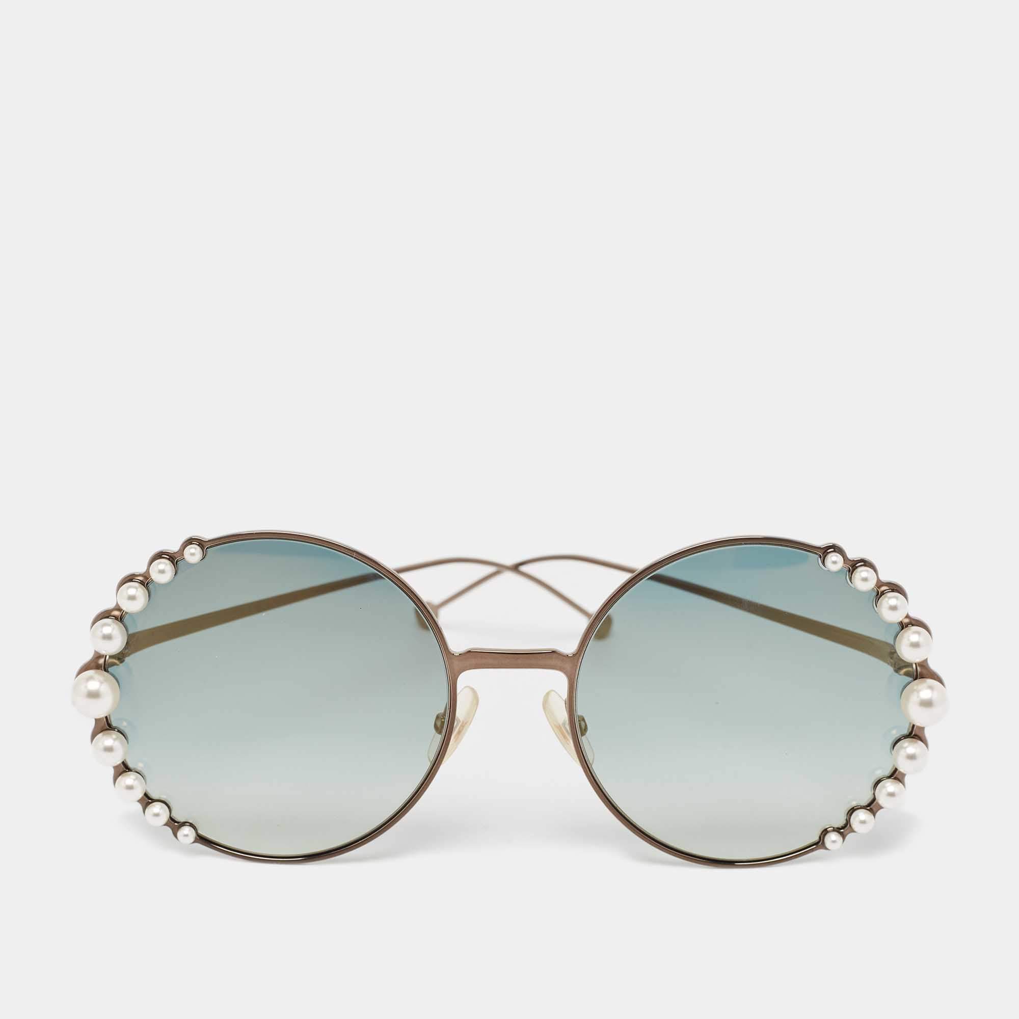 Pre Owned Fendi Green Gradient FF0295 Pearl Round Sunglasses