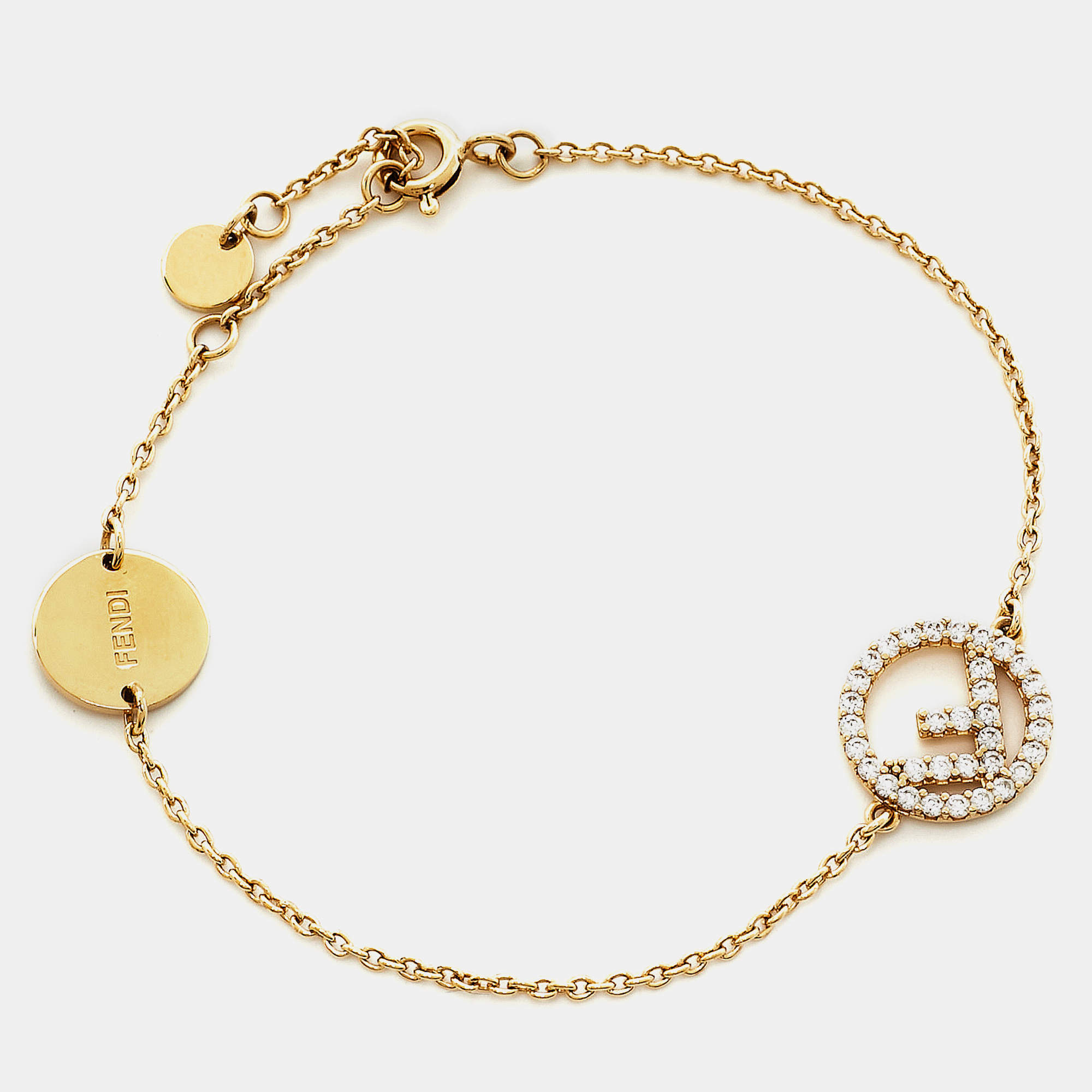 Pre Owned سوار فندي أف إذ فندي كريستال ومعدن ذهبي اللون