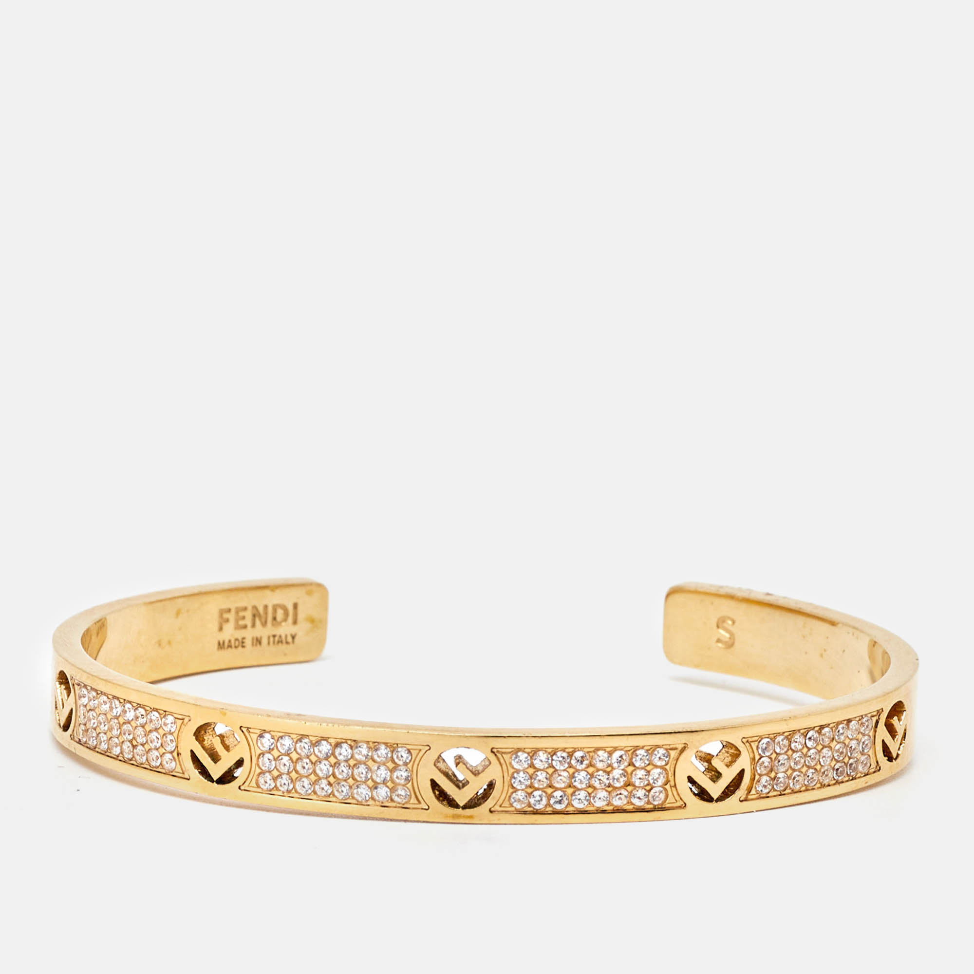 Fendi F is Fendi Gold Tone Crystal Open Cuff Bracelet S