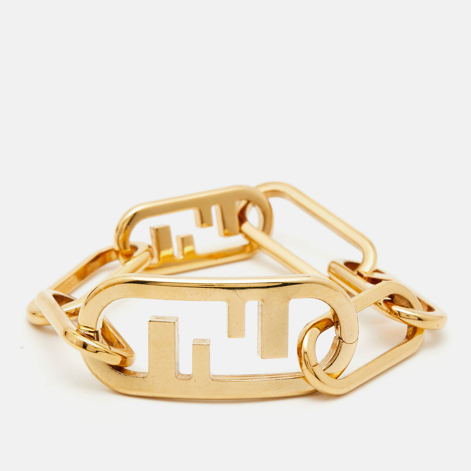 Pre Owned Fendi O'Clock Gold Tone Bracelet S