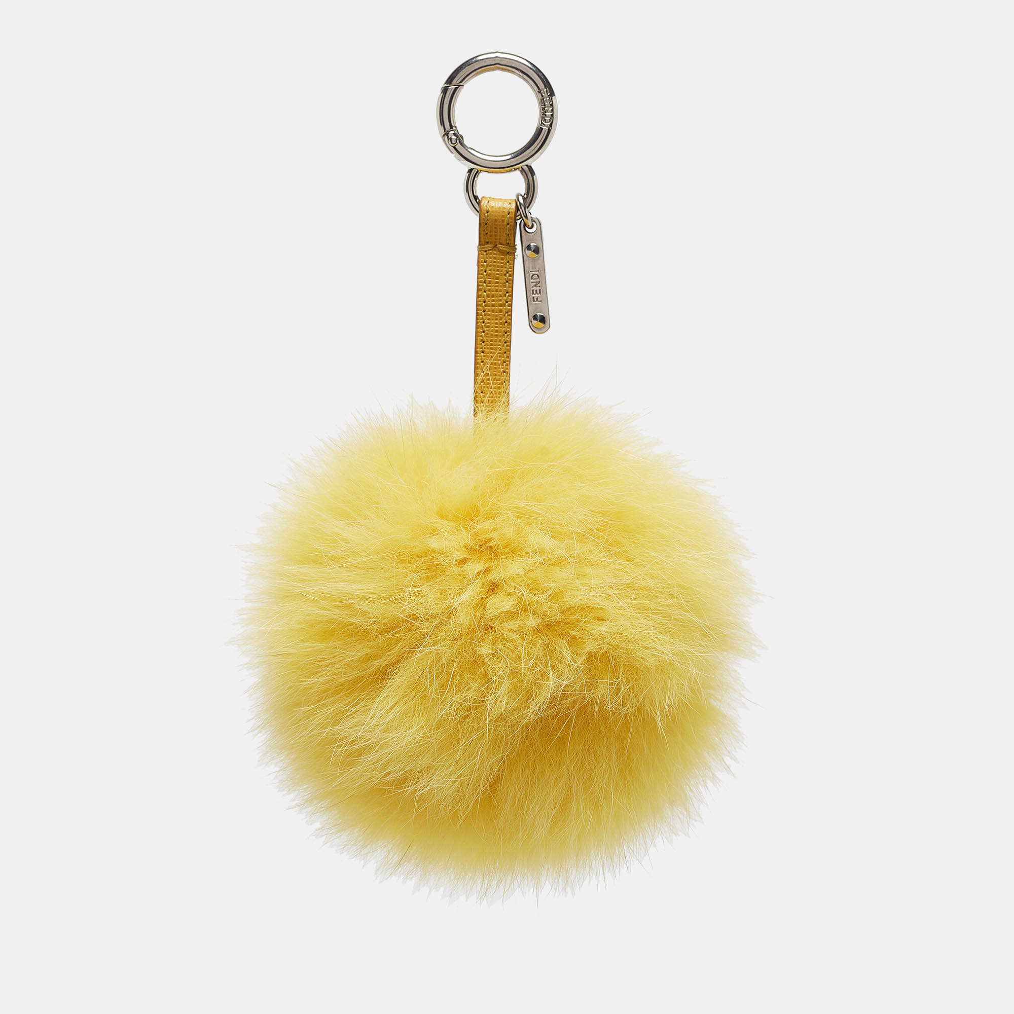 Pre Owned Fendi Yellow Fox Fur Pom Pom Bag Charm 